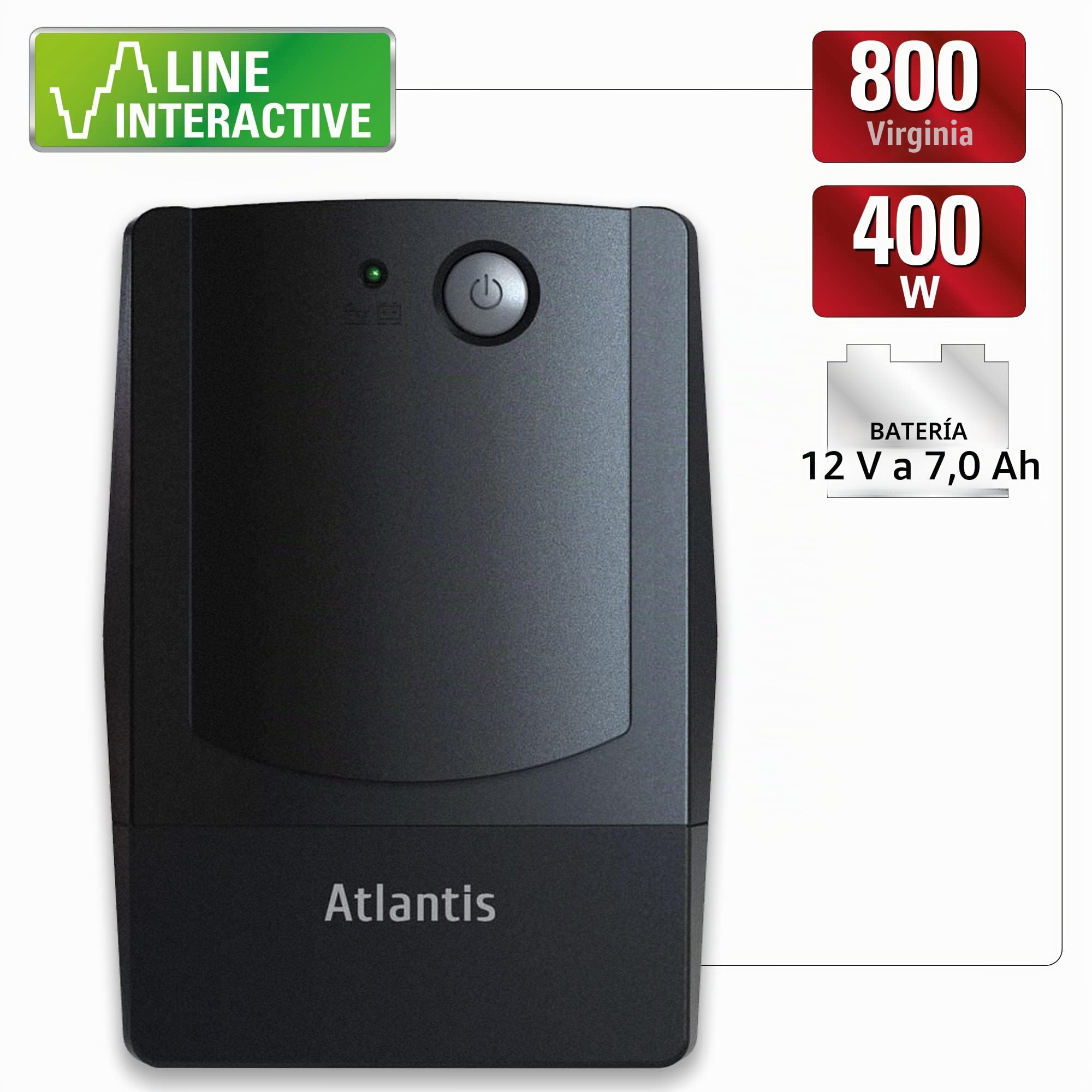 Atlantis Land OnePower PX800 800VA 4AC outlet(s) Compacto Negro sistema de alimentación ininterrumpida (UPS) - Fuente de alimentación continua (UPS) (800 VA, 400 W, 162 V, 268 V, 220 V, 220 V)