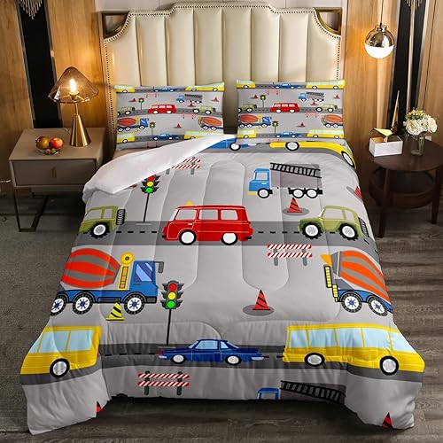 Miniatura 10 de Erosebridal Juego de edredón de vehículos de dibujos animados, edredón acolchado de avión, para niños, niños, adolescentes, camión de bomberos,