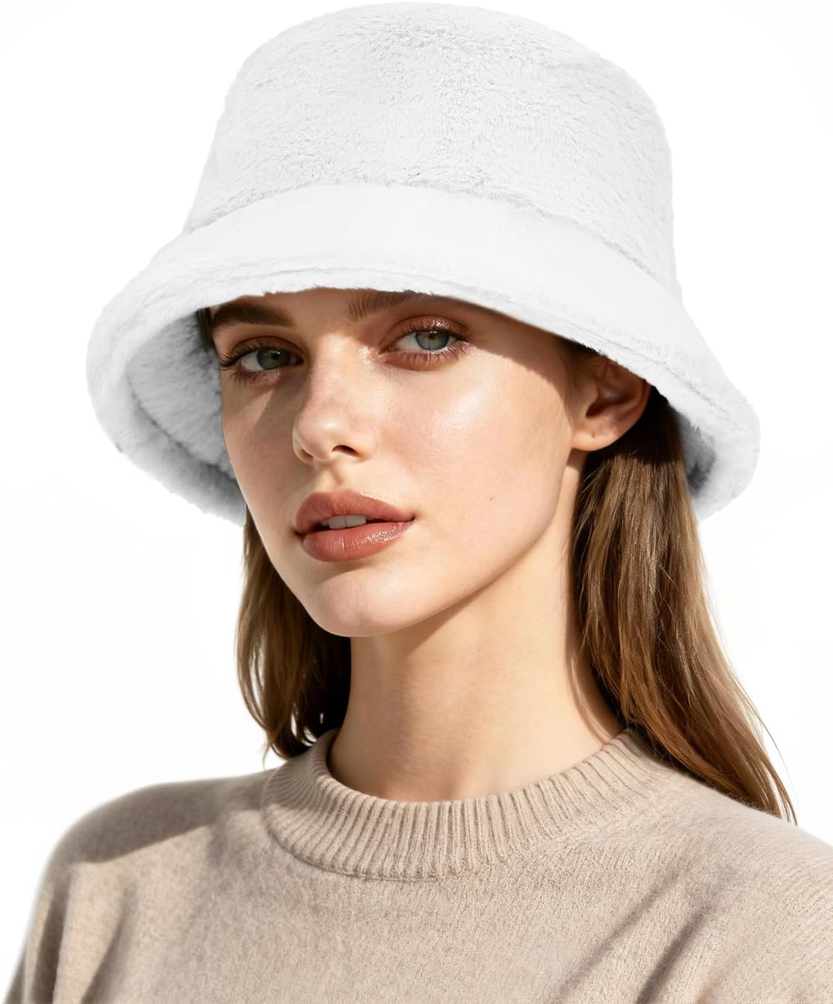 Century Star Fuzzy Bucket Hat for Women Winter Warm Furry Fur Fluffy Fisherman Cap Men Faux Fur Soft Cute Bucket Hat