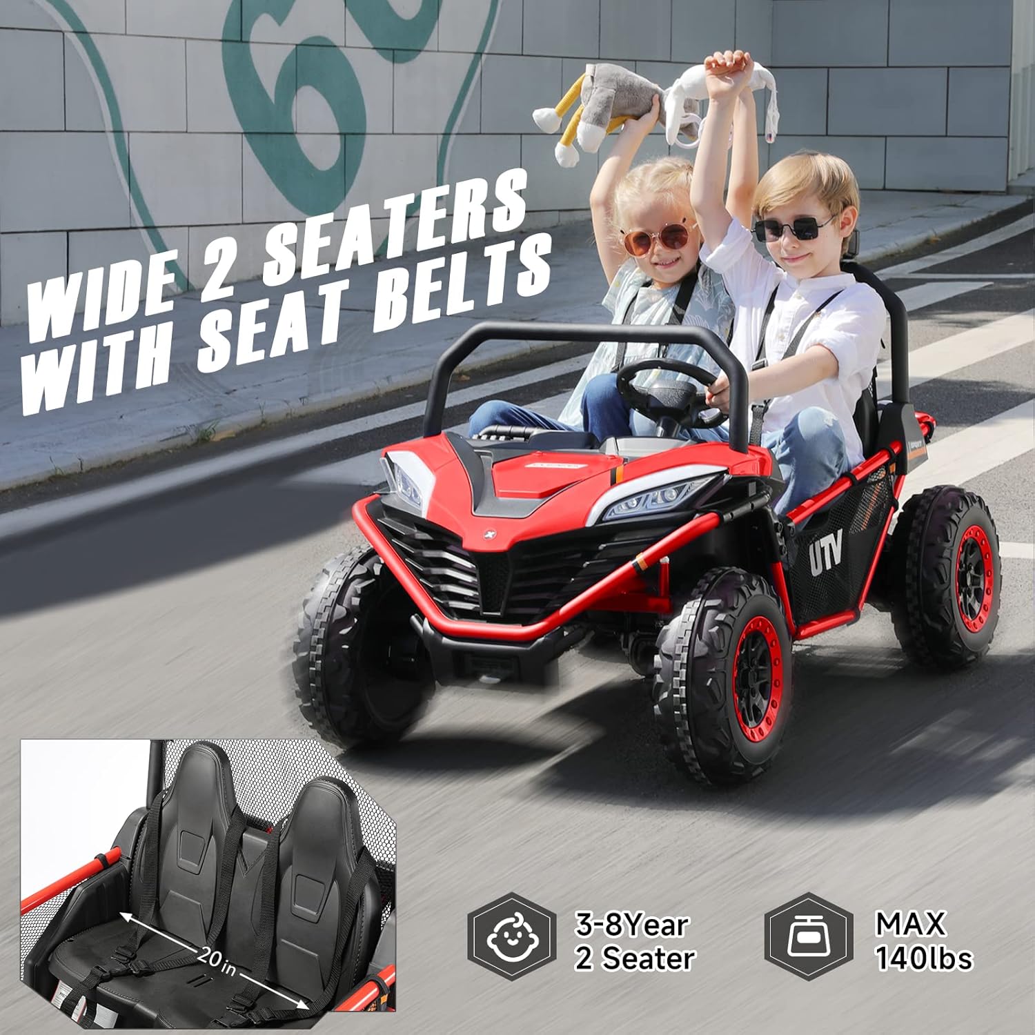 ELEMARA 2 Seater XL Ride on Car for Kids,12V Powered Electric Off-Road UTV Toy,4WD Electric Vehicle with Remote Control,LED Lights,Bluetooth Music,3 Speeds,Horn,2 Spring Suspension for Gift,Green : Toys & Games