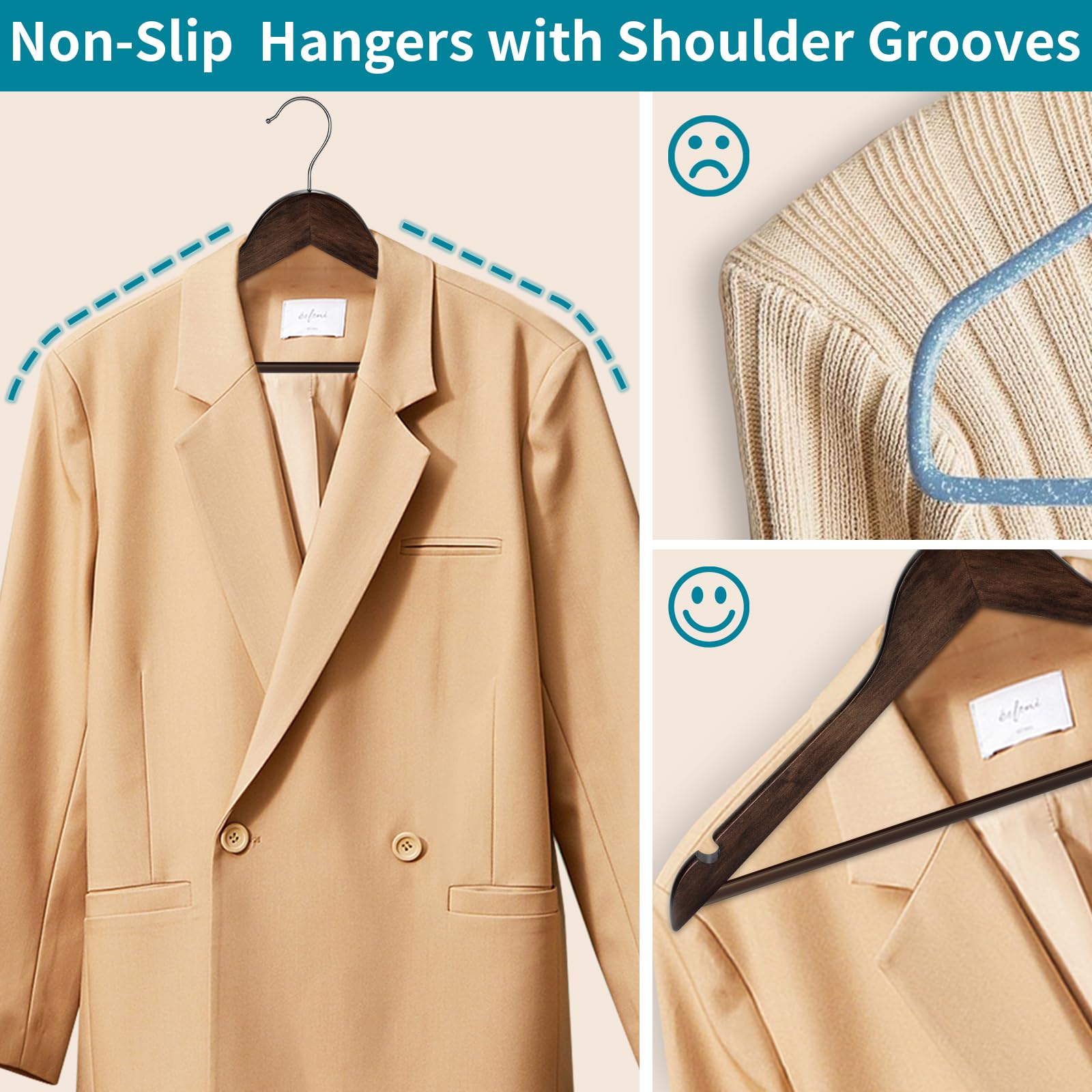 ABHENG Kleerhangers van hout, set van 6, 360° draaibare haak, voor