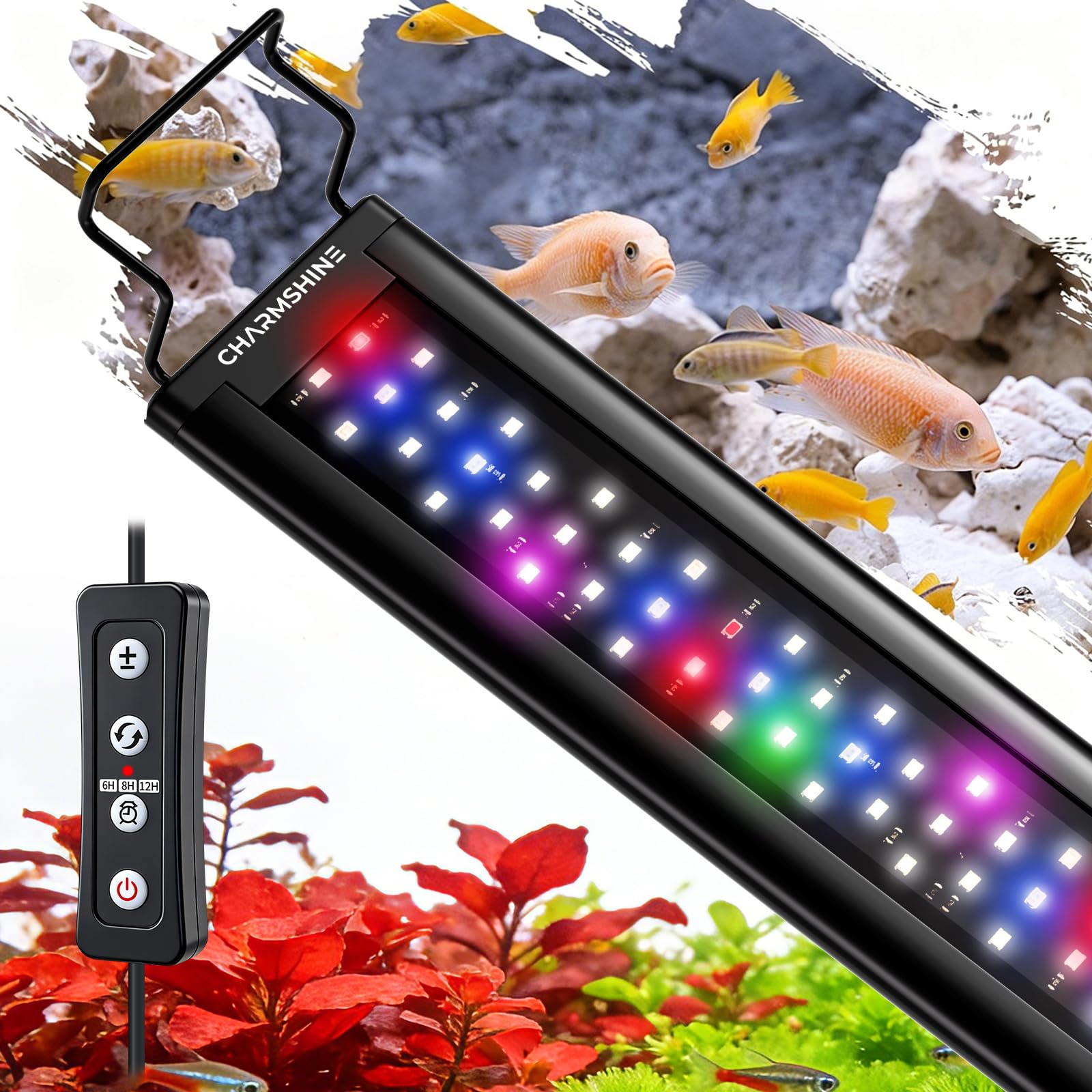 charmshine Extendable Aquarium LED Light 60cm to 76cm, 13W USB Fish Tank Plant Lamp with Timer & Memory Function, Full Spectrum,3 Color Modes, 10-Level Dimmable (Temp Strip Included)