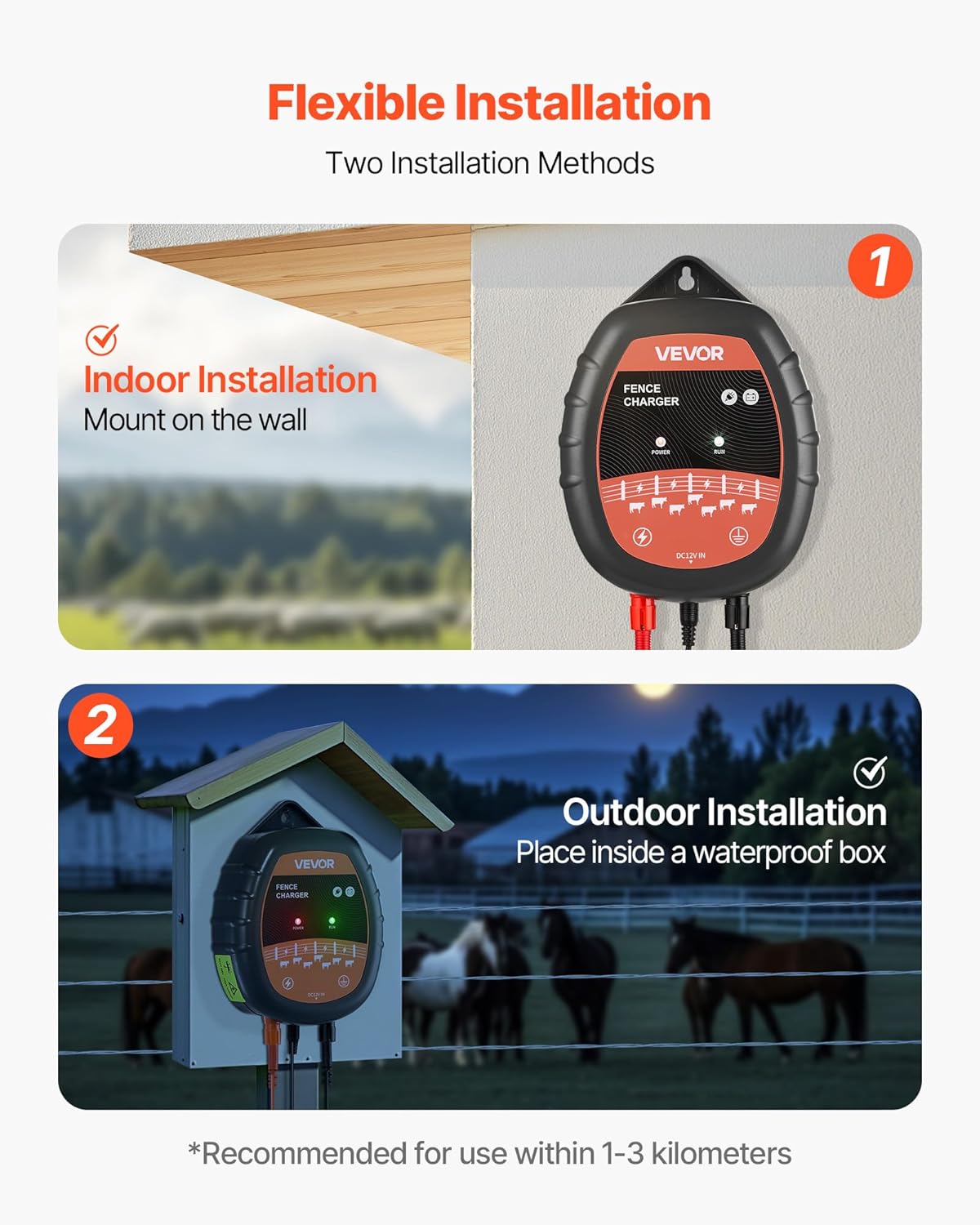 Flexible installation methods for VEVOR Electric Fence Charger