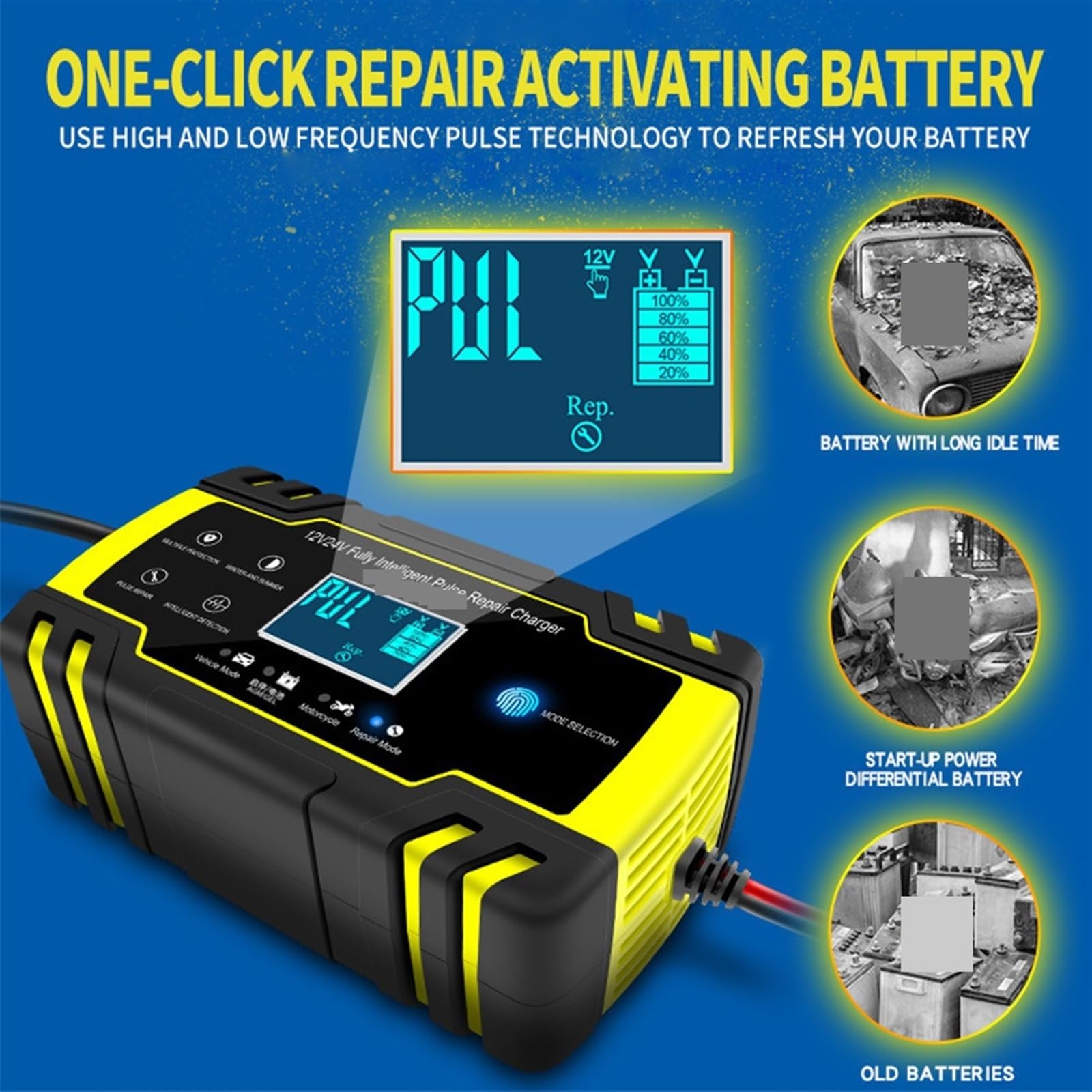 Ładowarki Naprawcze 12V/24V Cyfrowy Wyświetlacz LCD Ładowarka 6Ah-150Ah Akumulator Kwasowo-ołowiowy Moc Ładowania Akumulatora Do Motocykla Samochodowego Szybkie I Wydajne łAdowanie