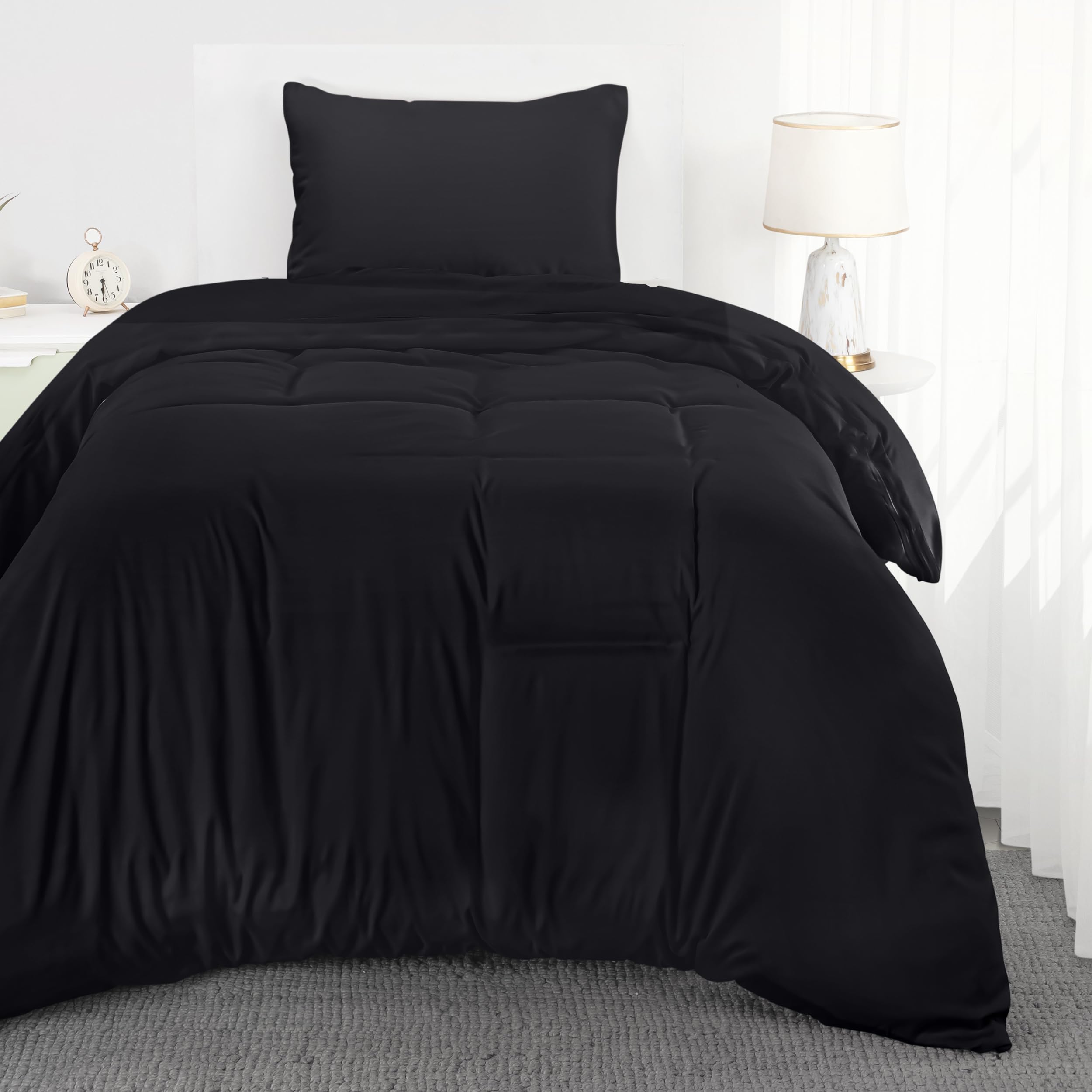 Utopia Bedding Copripiumino Singolo - Microfibra Copripiumino 135x200cm + Federa 50x75cm - Nero