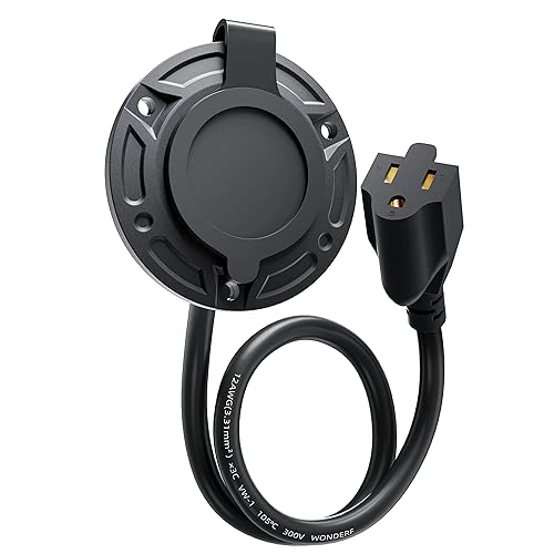 stio Enchufe de puerto de CA de 15 amperios, enchufe de entrada de alimentación de CA de 125 voltios con cable de extensión de 16 pulgadas y tapa