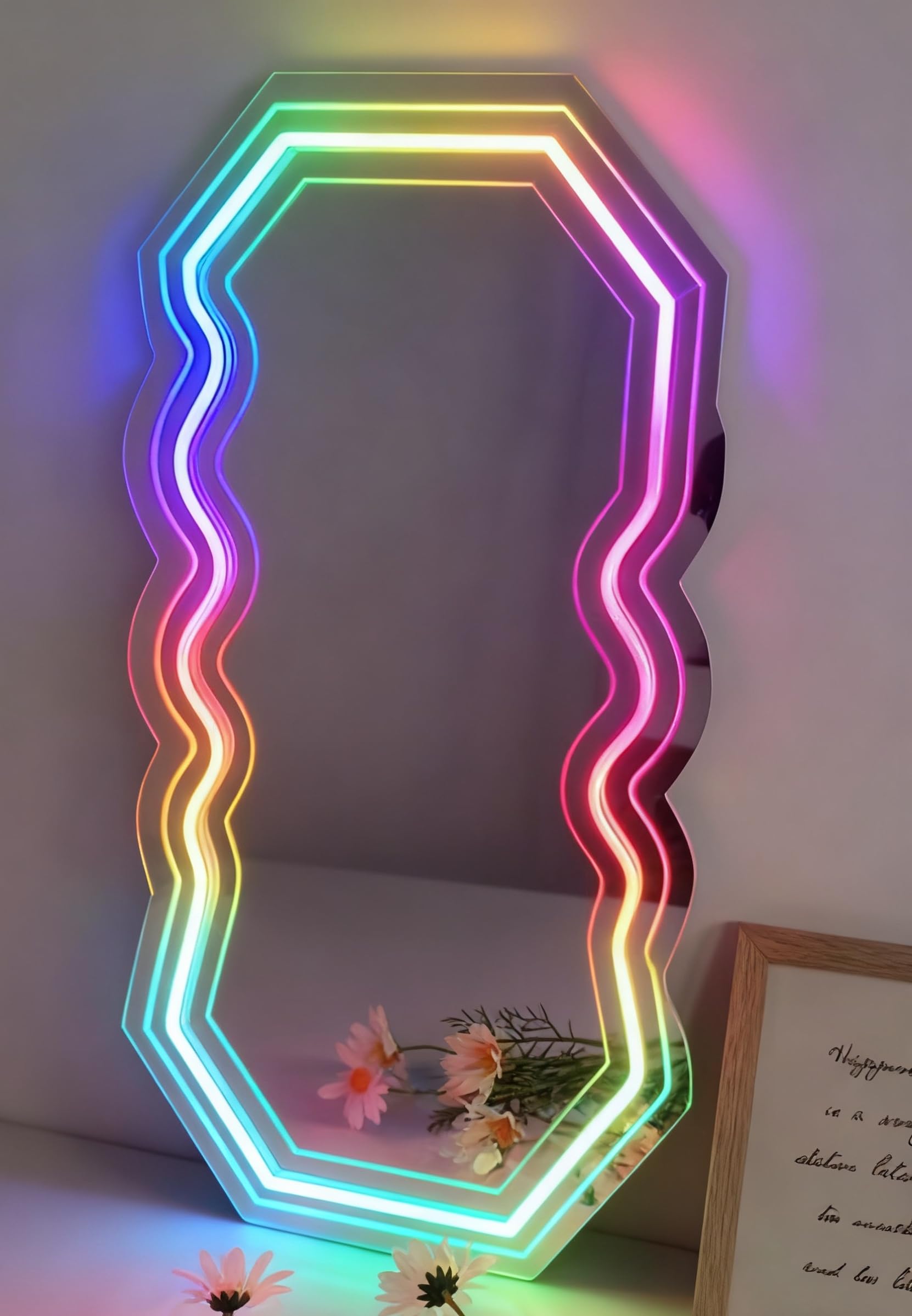 Wavy Mirror RGB Neon Sign Mirror - Wedding Home Decor Wall Art Light for Bedroom Living Room Dressing Room Party Decorations