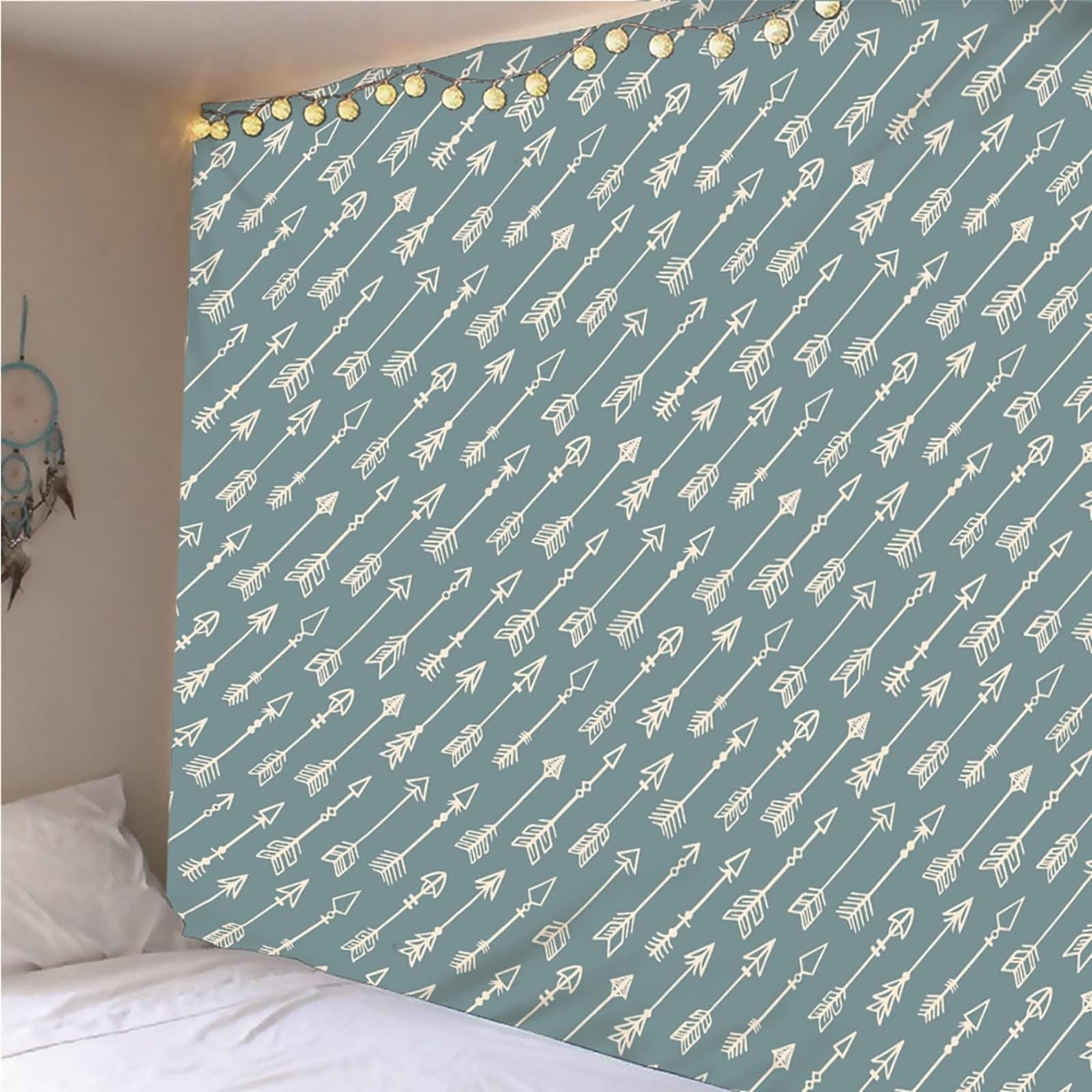 Chusta ścienna, niebiesko-biała, chusta na ścianę w stylu boho, poliester, strzałka w prostym stylu, dywan ścienny, dekoracja ścienna, 240 x 220 cm