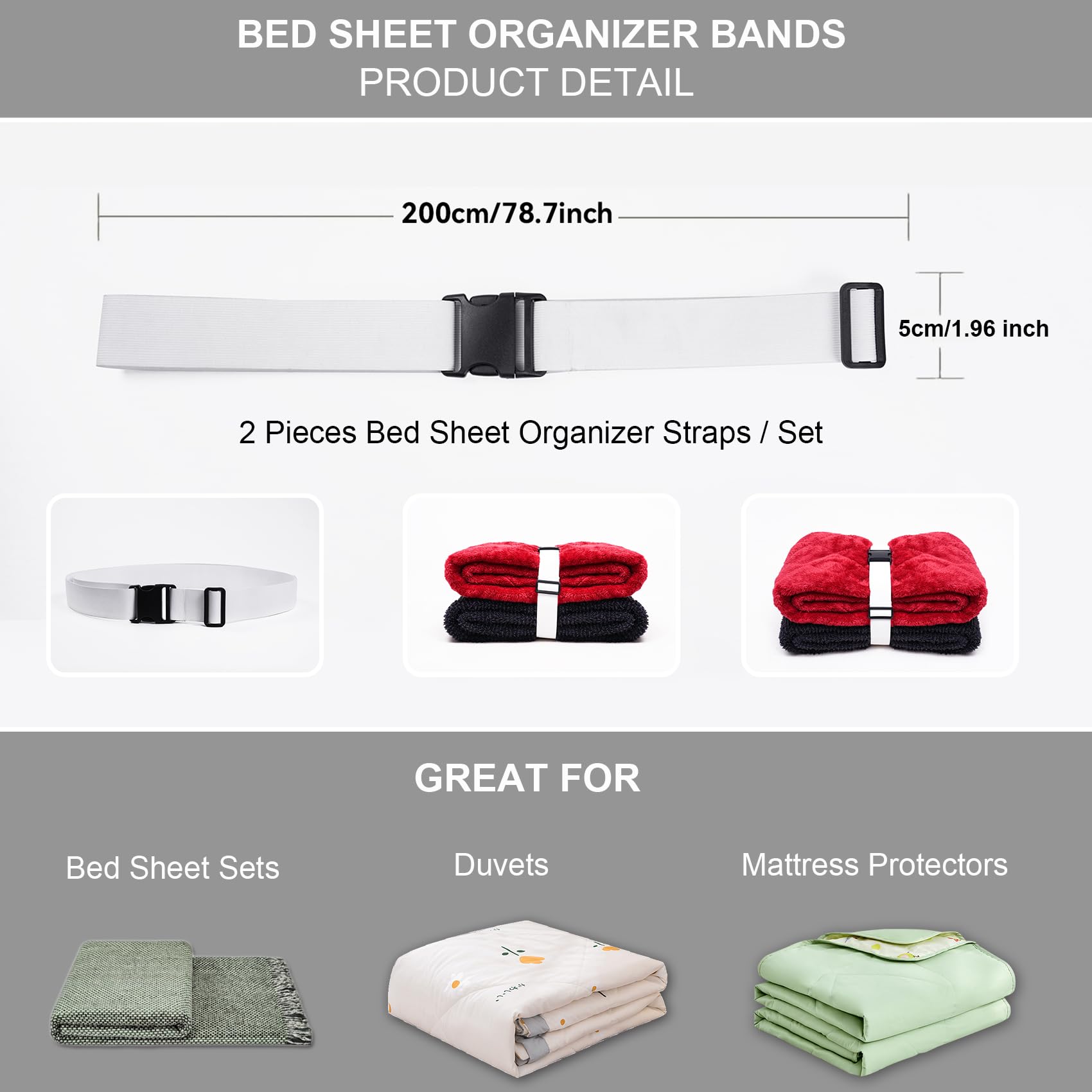 4PCS Bed Sheet Organizer Bands Bed Sheet Straps Organizer and Storage Keepers Elastic Adjustable Bed Sheet Organizer for Bedding Closet Foldable Reusable Sheet Keeper Bedding Band (6.6FT)