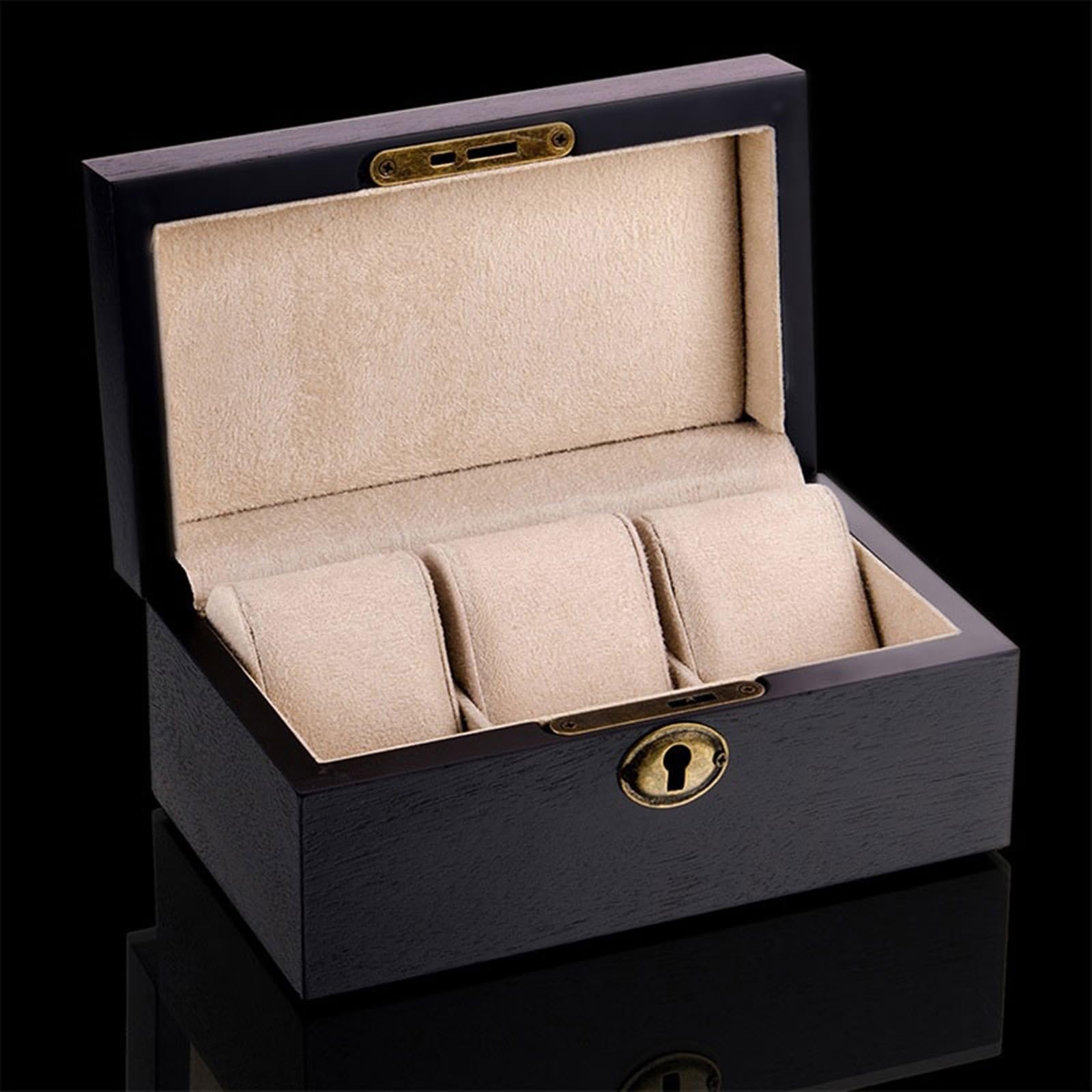Caja de almacenamiento de relojes Caja de almacenamiento for relojes negra, caja for presentación joyas, 3 cajas for con cerradura (sin incluir relojes)