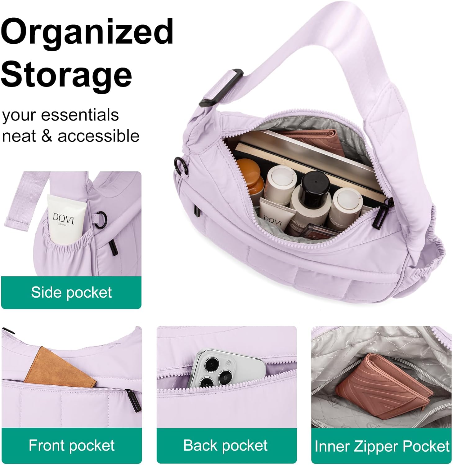 Shoulder Bag for Women Small Puffer Purses Crescent Bag Hobo Handbags with Adjustable Strap for Daily - Image 4