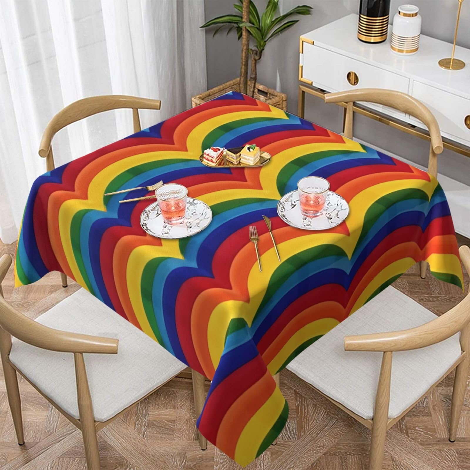 WPKJU Rainbow Pattern Printed Square Tablecloth 60x60 inch Water Resistant Table Cover Washable Rectangle Table Cloth for Dining Tables