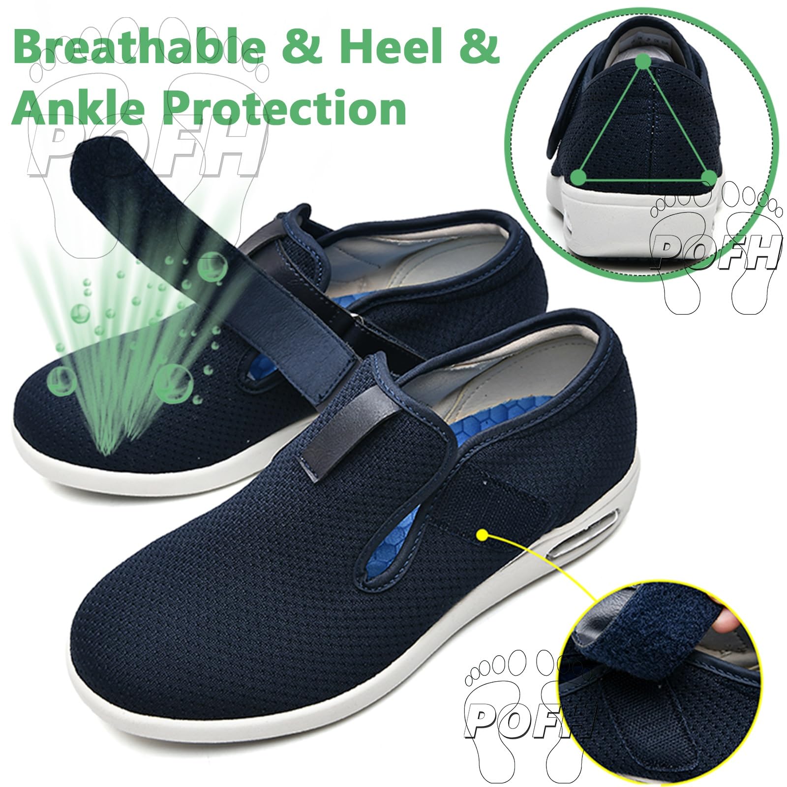 Scarpe Piedi Gonfi Donna, Scarpe da Ginnastica in Rete Traspirante Comode E Casual Scarpe da Ginnastica Traspiranti con Cuscino d'Aria Scarpe per Fascite Plantare (Color : Black, Size : 37 EU)