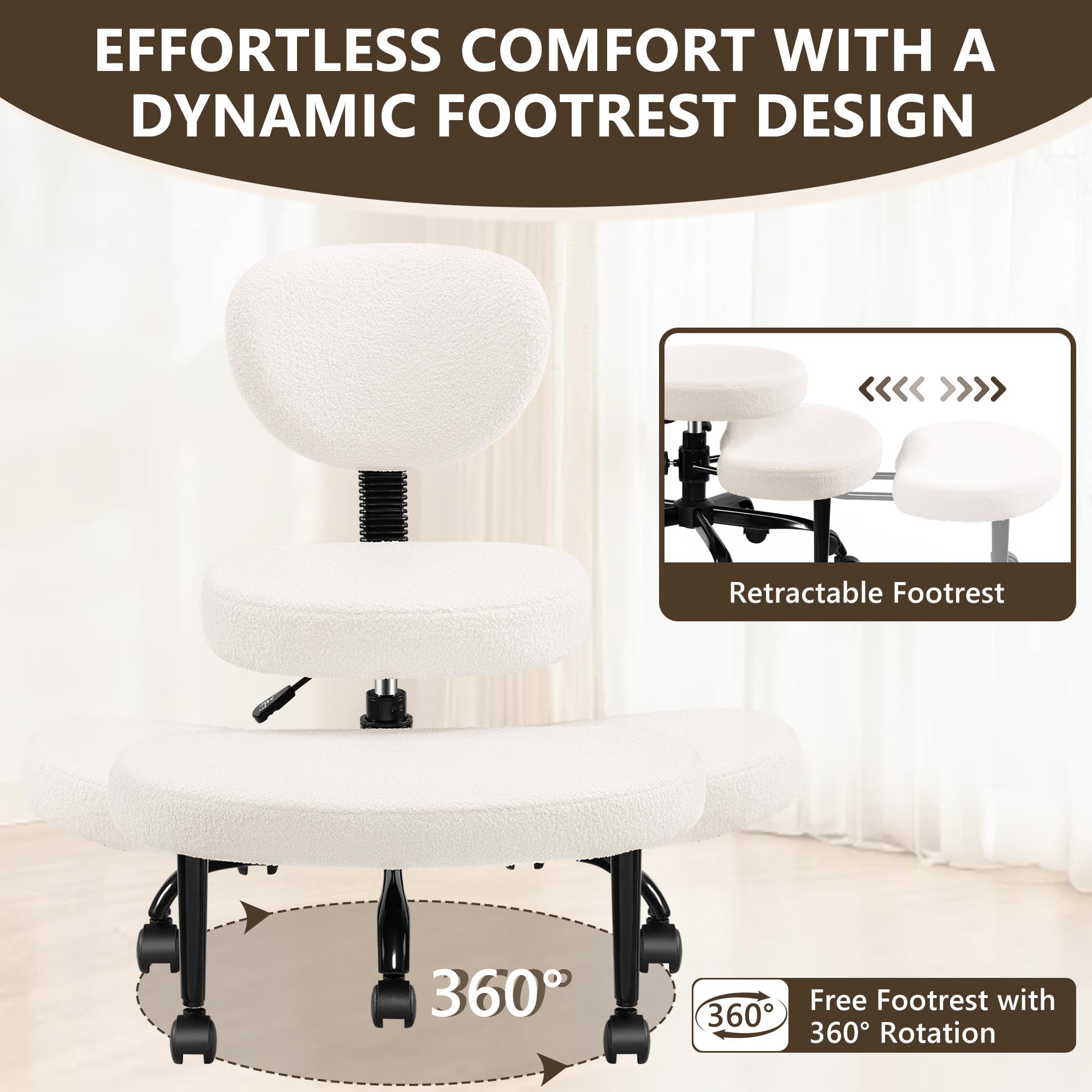 AtHope Ergonomic Cross Legged Office Chair with Wheels - Adjustable Height for Meditation, ADHD Desk & Yoga - Wide Criss Cross Design with Lumbar Support, Kneeling Chair -: Off White