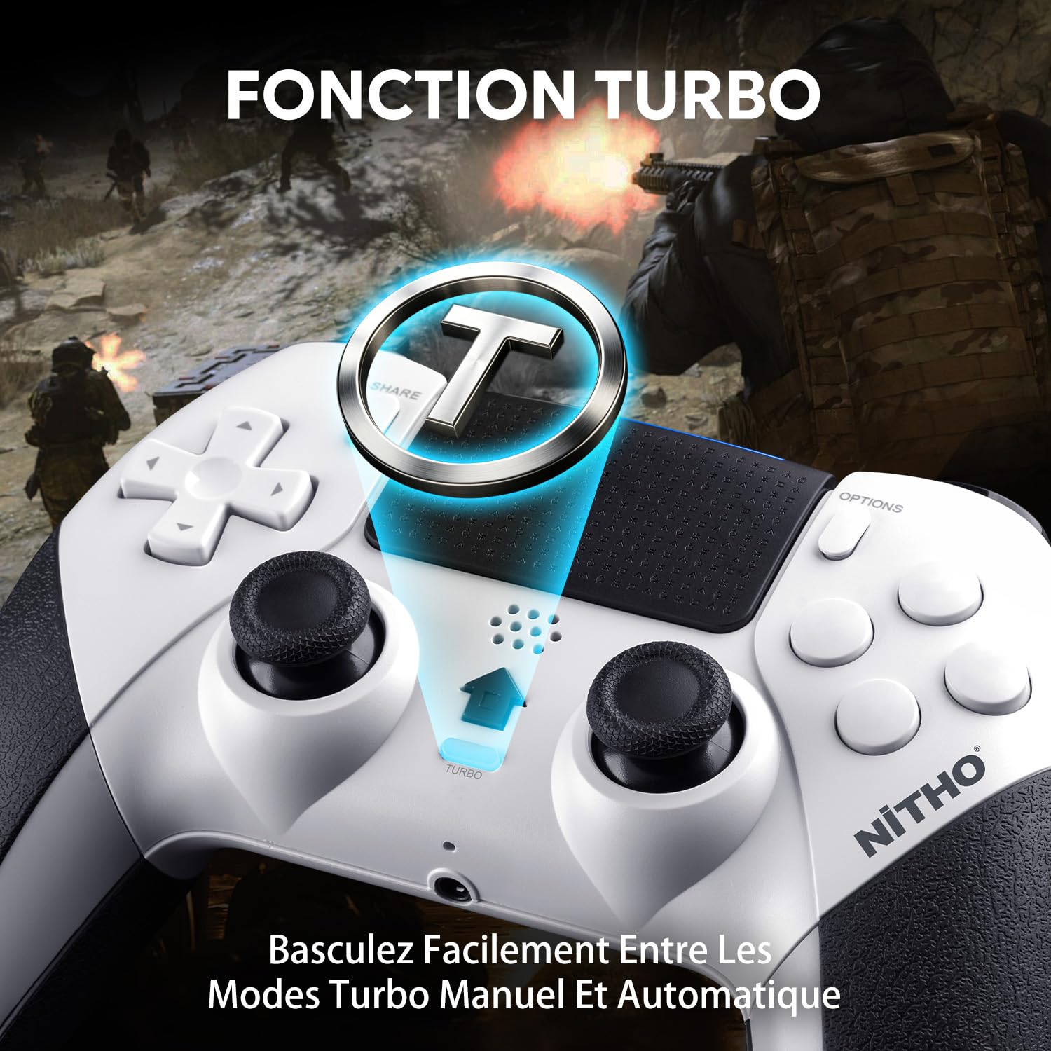 NITHO EVOLUTION Manette Sans Fil Compatible avec PS5 Pro/Slim, PC, iOS et Android, Joysticks à Effet Hall, Double Vibration, Turbo, Macro, Pavé Tactile, Capteur 6 Axes et Prise Jack 3,5 mm
