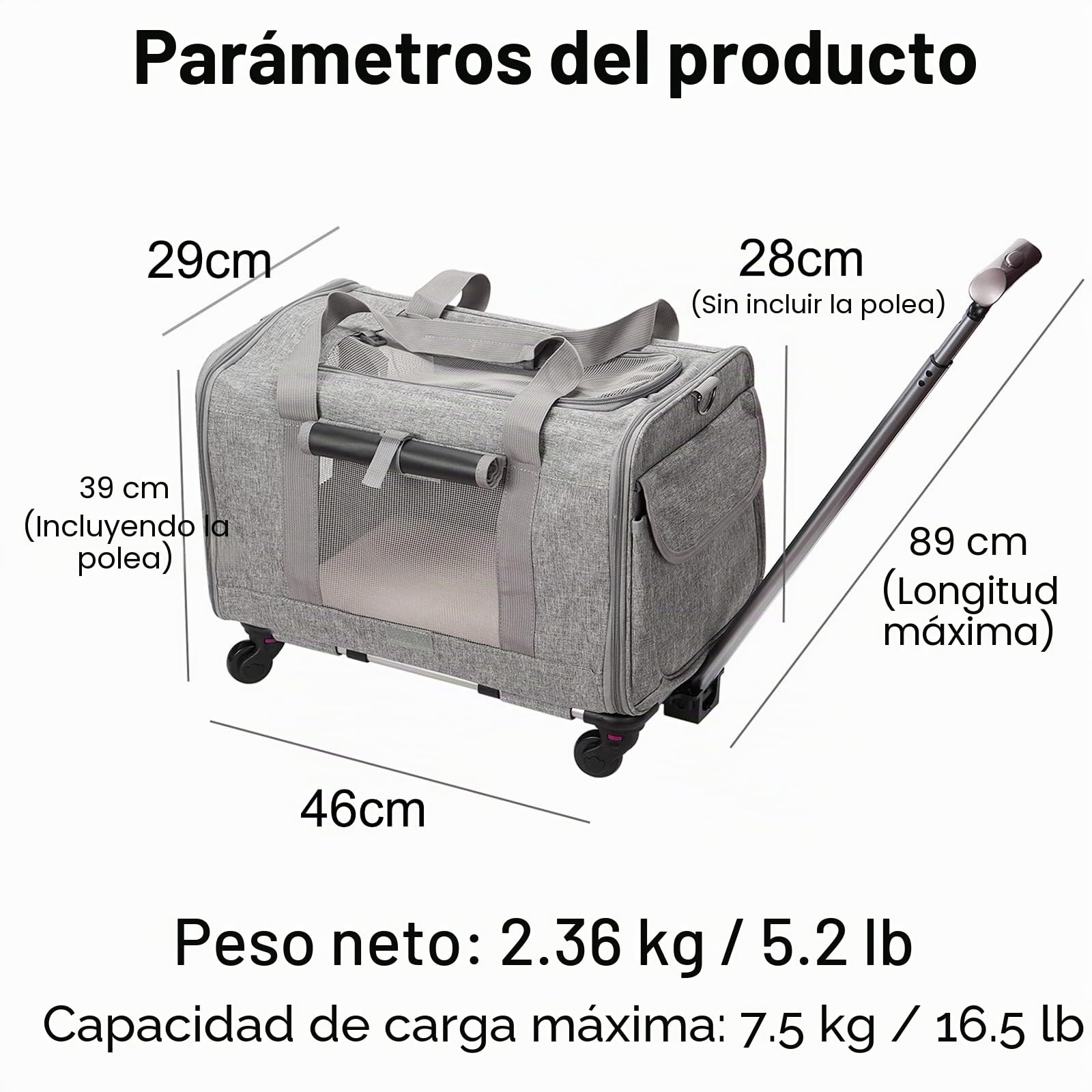 FLYAMAPIRIT Transportin Bolsa portátil para mascotas para perros pequeños y medianos y gatos, con asa telescópica y ruedas desmontables