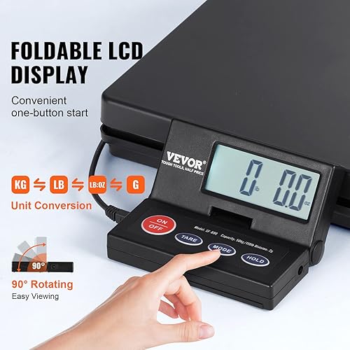 Miniatura 4 de VEVOR Báscula de envío digital, 110 libras x 0.07 onzas. Escala postal resistente con temporizador, tara, función de retención, pantalla LCD