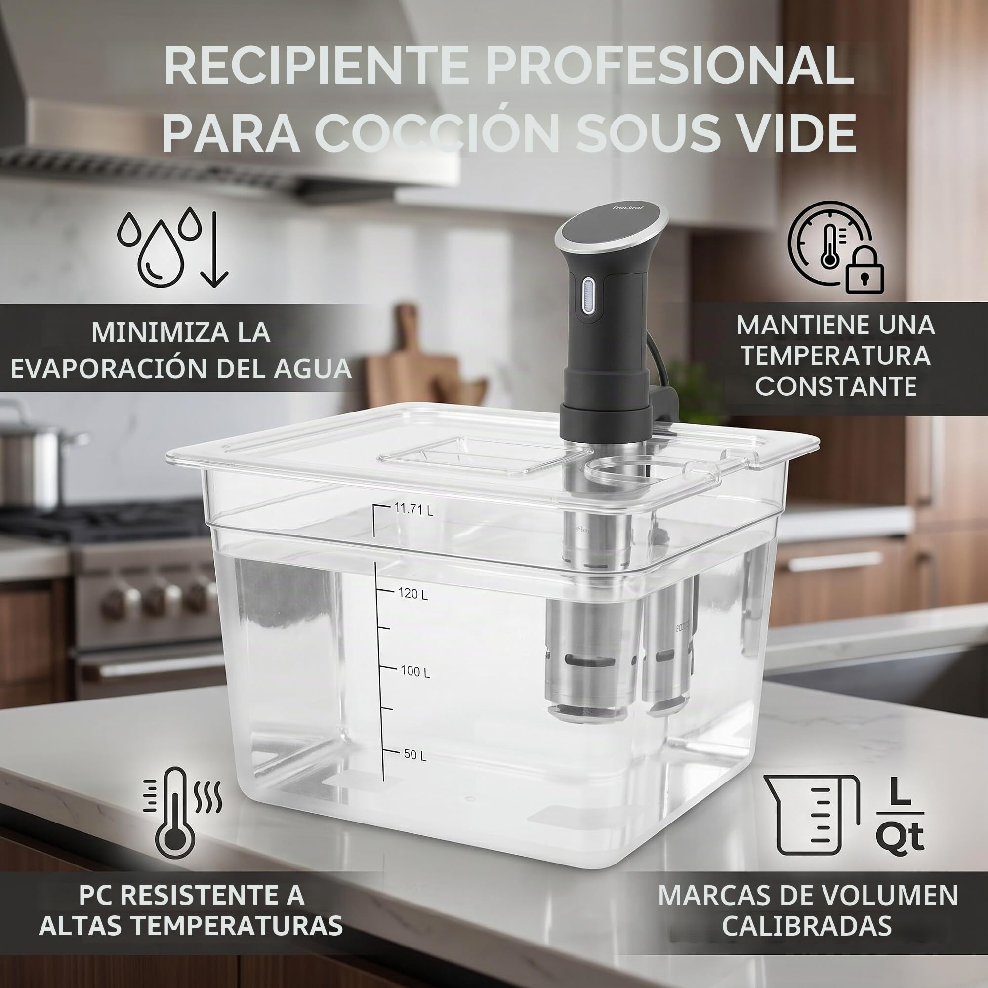 Contenedor Sous Vide con Tapa, 11 Litros Accesorios Sous Vide Contenedor de Cocina para la Mayoría de Cocinas Sous Vide, 10,4 X 12,8 X 7,9 Pulgadas