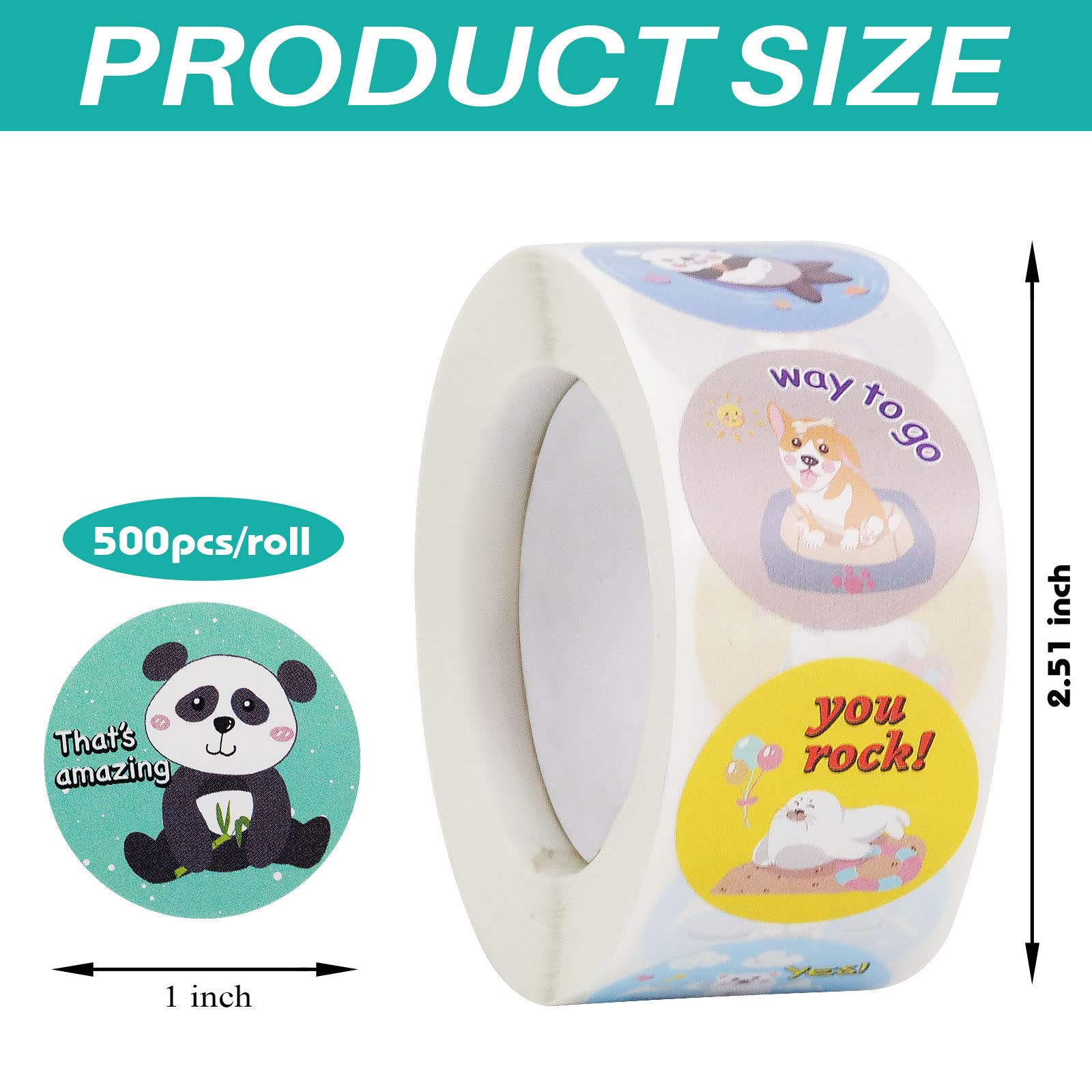 1000 calcomanías de animales para niños, lindas calcomanías motivacionales para niños, profesores, aula, escuela, 16 diseños de calcomanías de recompensa (1 pulgada/2 rollos)