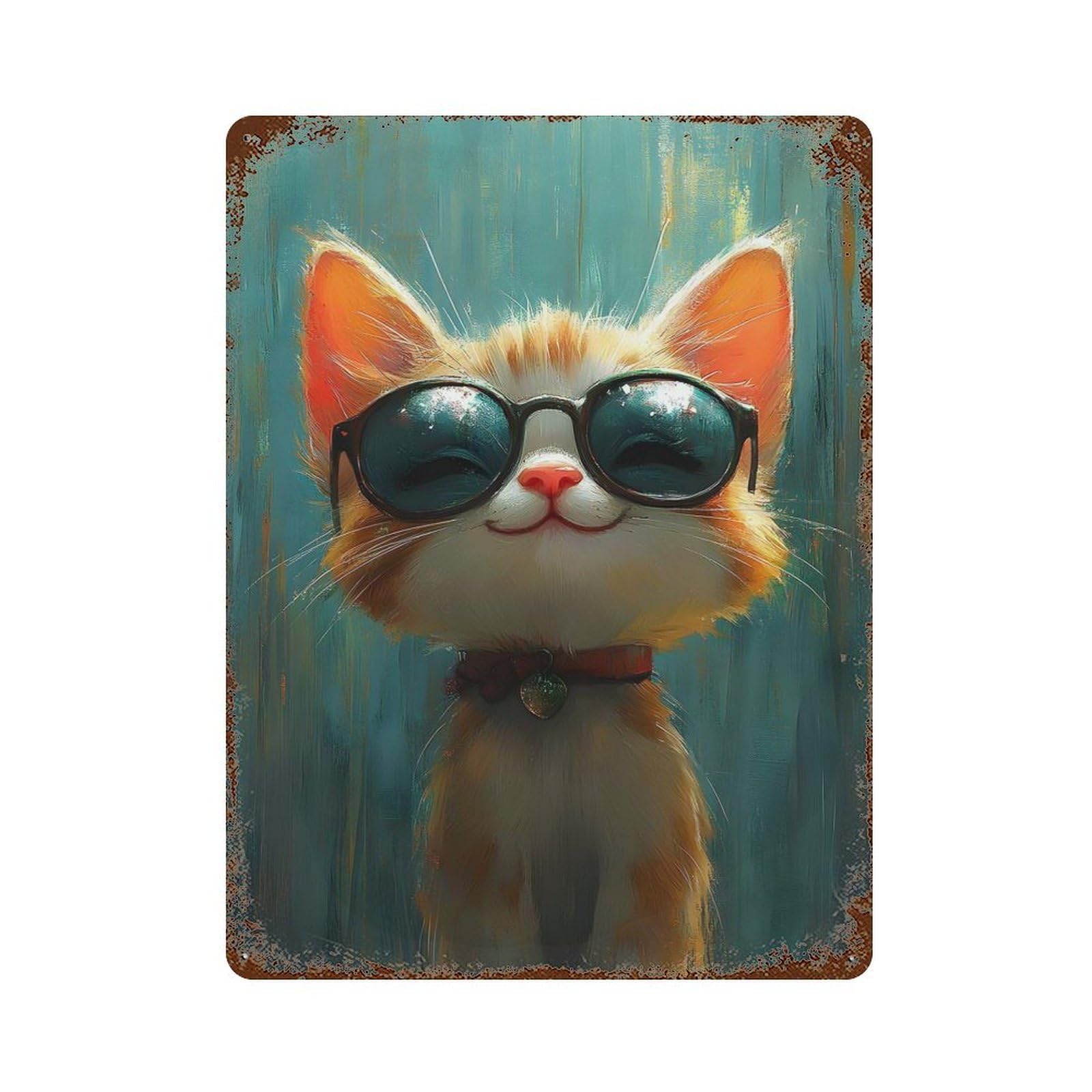 Cool Cat in Sunglasses Vintage Rust Metal Sign 15.7"x11.8", for Pub, Kitchen And Man Cave Decor, Rustic Home Decor