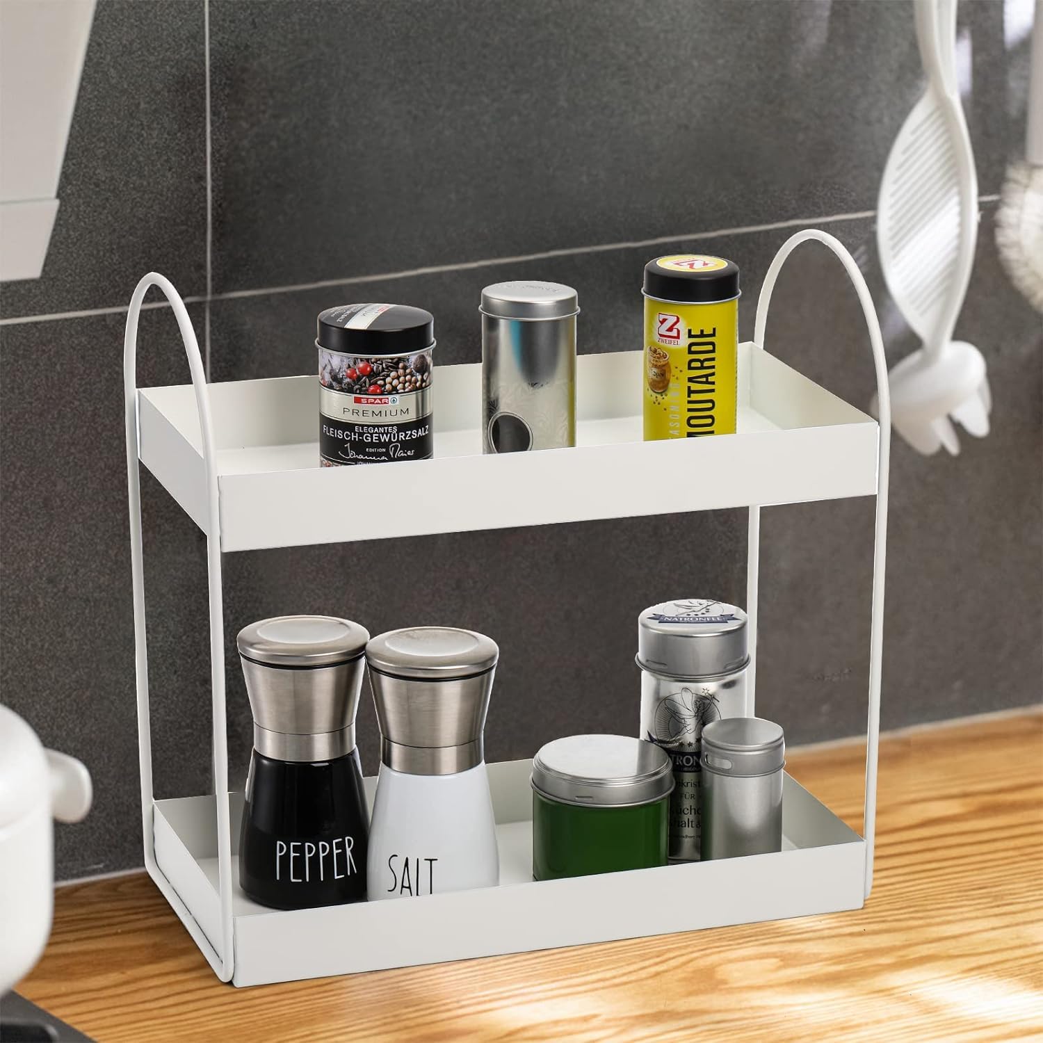 Skafa Countertop Bathroom Shelf Organizer 2 Tier Counter Standing Rack for Kitchen, Spice, Vanity (12.2X6.7X11.2inch, Black) (Wrought Iron, Iron, Metal) (White) (B0D2KT2BF2) Amazon Price History, Amazon Price Tracker
