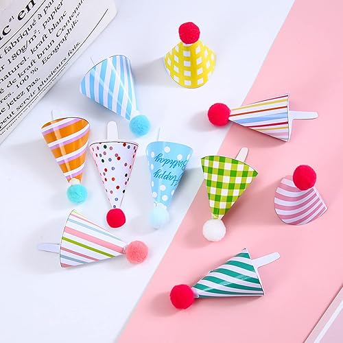 Miniatura 5 de 55 piezas de mini adornos para cupcakes de feliz cumpleaños, sombreros a rayas y lunares para primer cumpleaños y decoración de pasteles para baby