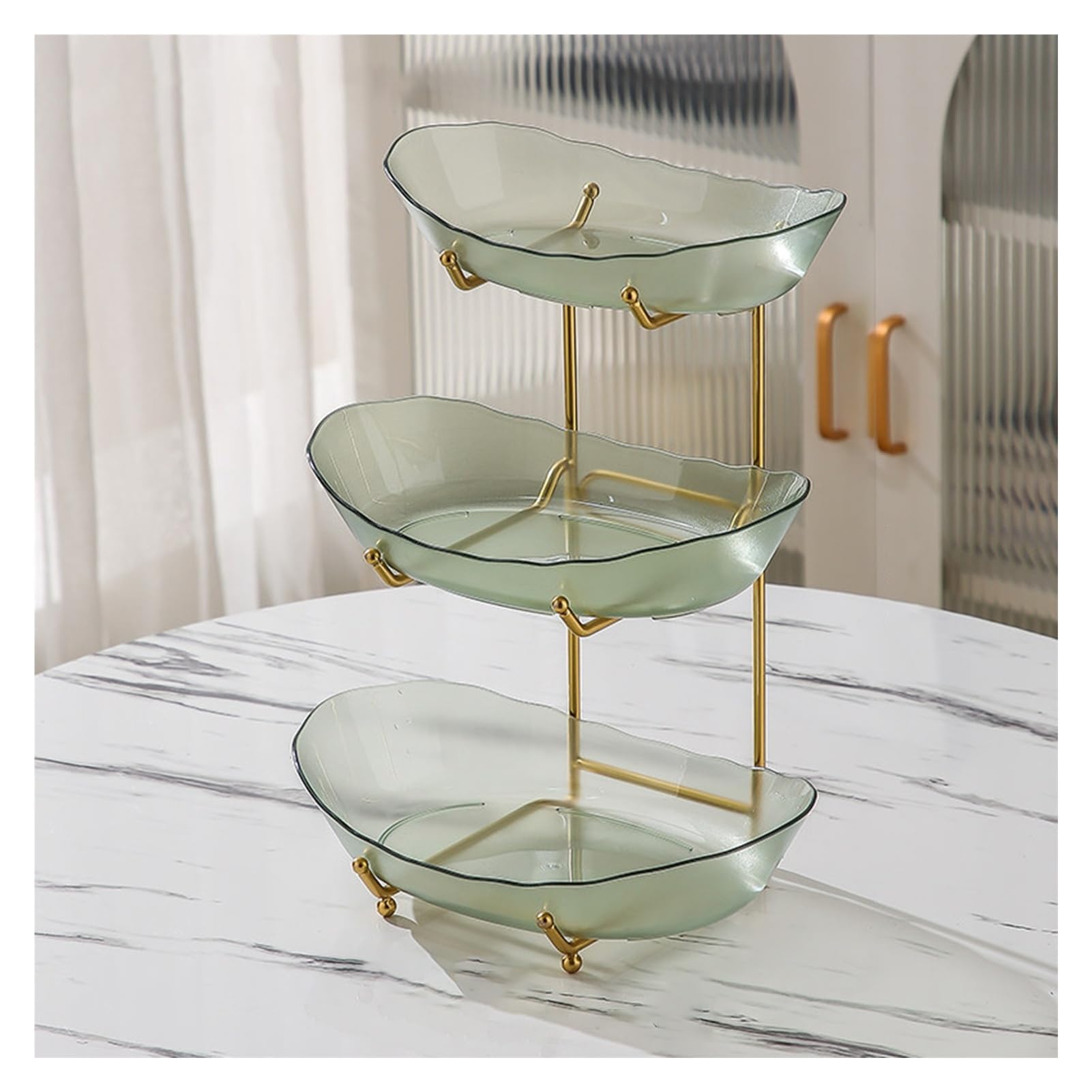 Xcsdew Color3 Golden Wrought Iron Fruit Rack,Floor-Standing Three-Tiered Shelf,Detachable Acrylic Tray,Perfect For Family Gatherings(,12X16.5x33cm)