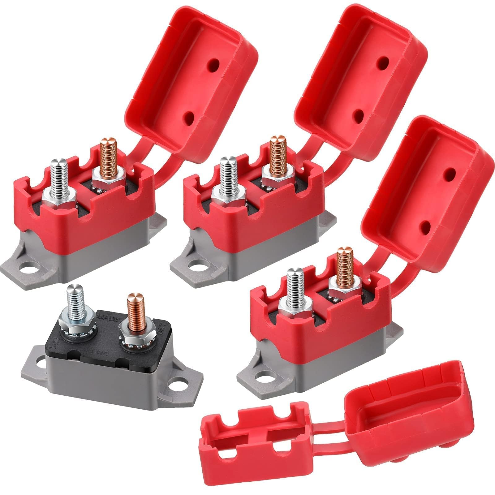 TERRIFI Circuit Breaker, 4 Pieces Dc 50A 12V - 24V Automatic Reset Circuit Breakers with Cover Stud Bolt for Automotive and More