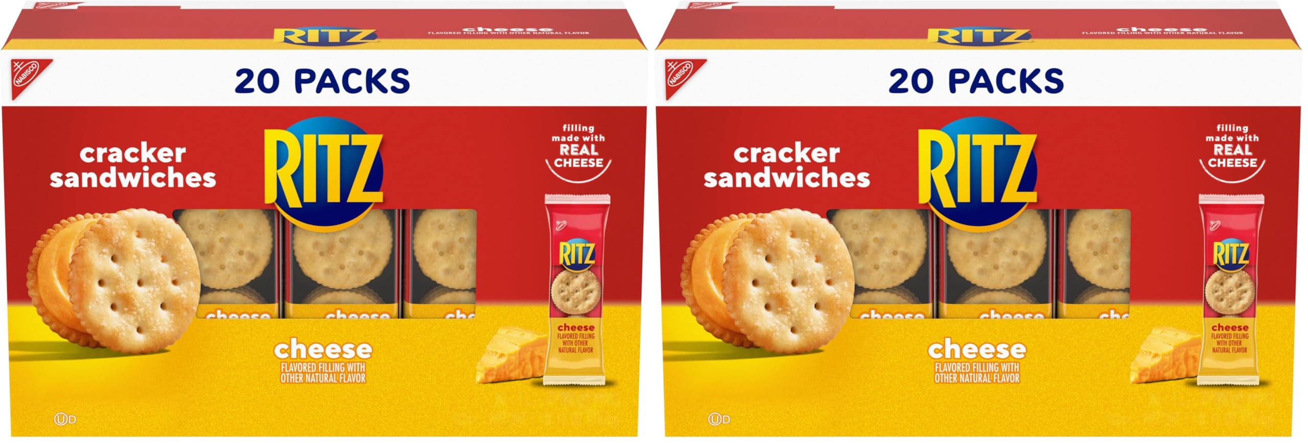RITZ Cheese Sandwich Crackers, 20 Snack Packs (6 Crackers Per Pack) (Pack of 2)