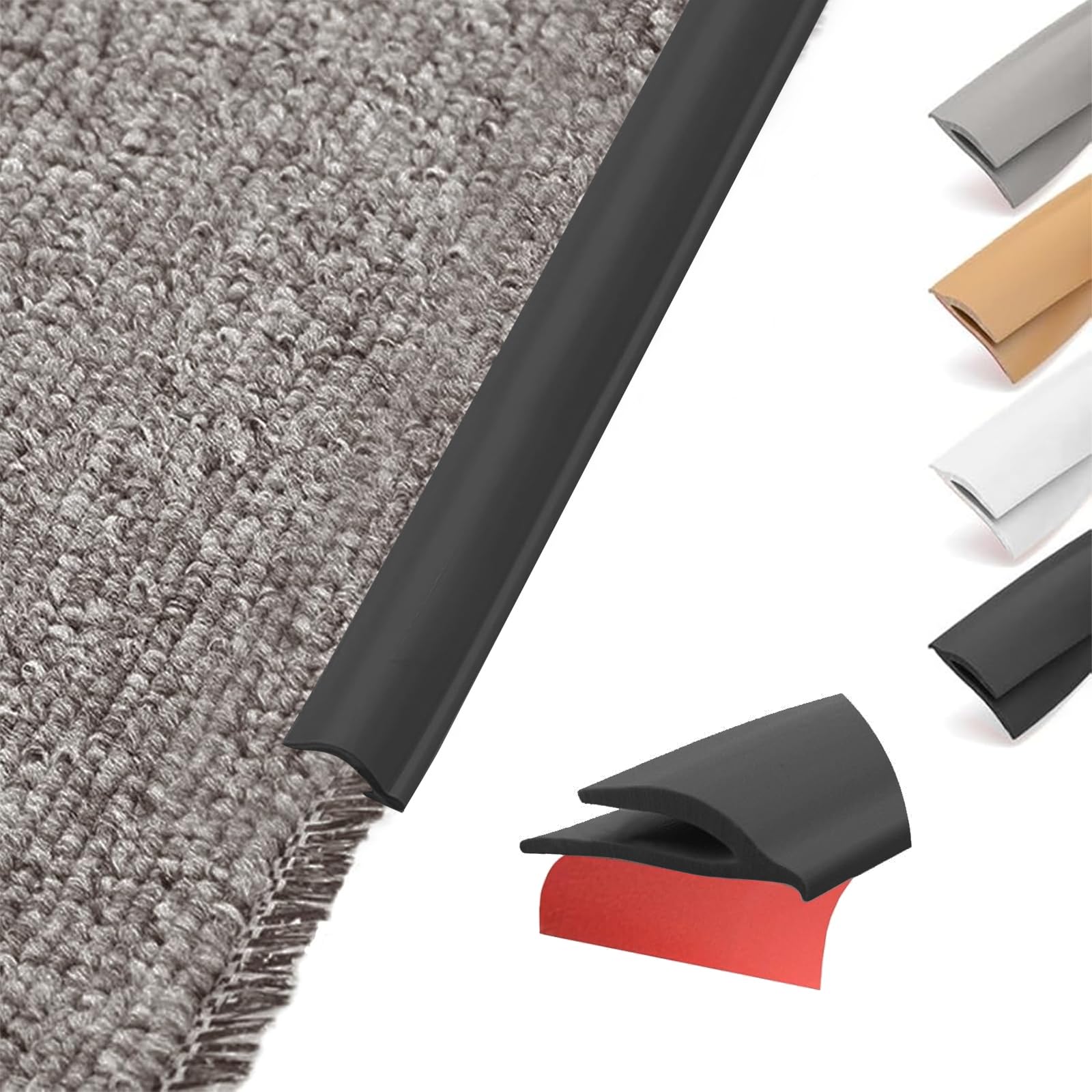 Perfil de transición flexible de PVC autoadhesivo, borde de alfombras - Listón de transición cortable para alfombra y suelo de alfombra a baldosa, suelo de vinilo, laminado, listón de acabado, perfil