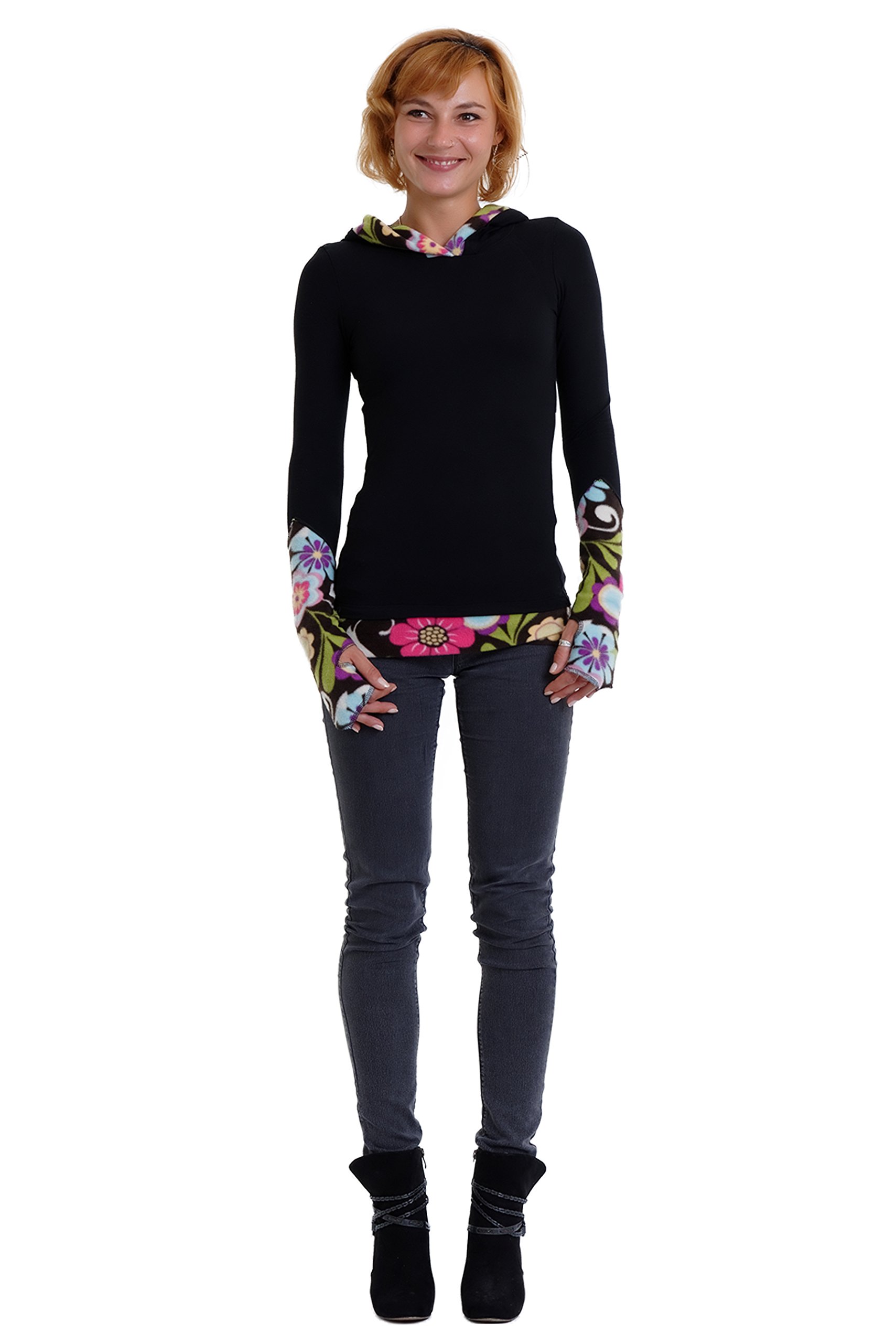 3Elfen winterlicher Damen Kapuzenpullover mit farblich abgesetzten Fleece Details - Made in Berlin