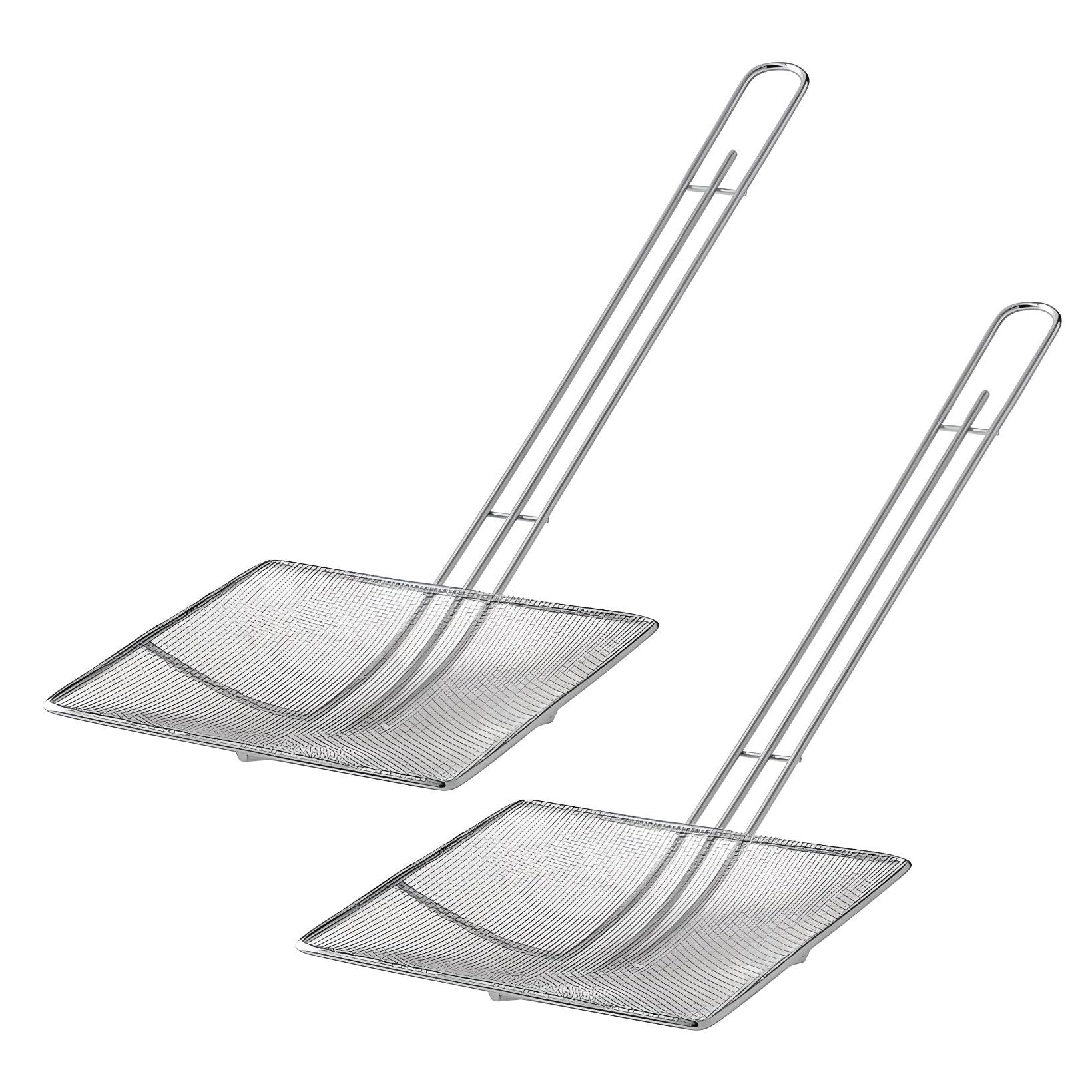 OCS Parts Square Fine Mesh Strainers | 2-Pack | 7-Inch | Long Handle Oil Skimmer for Deep Fryers with Hanger Hole for Easy Storage | Dishwasher Safe