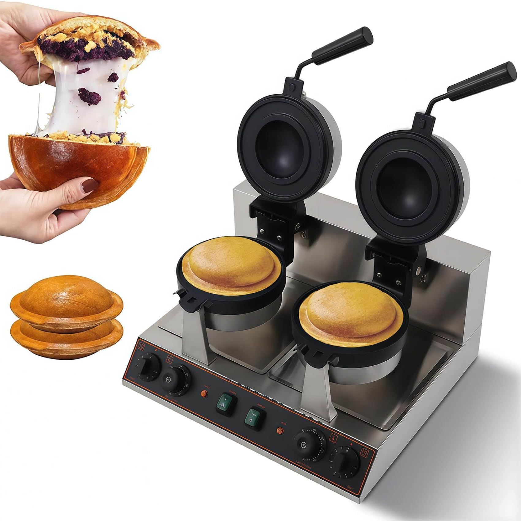 Prensa de hamburguesas eléctrica, parrilla antiadherente con temperatura ajustable de 50 a 300 °C, calentamiento de doble cara para hamburguesas y sándwiches de helado, uso comercial en el hogar