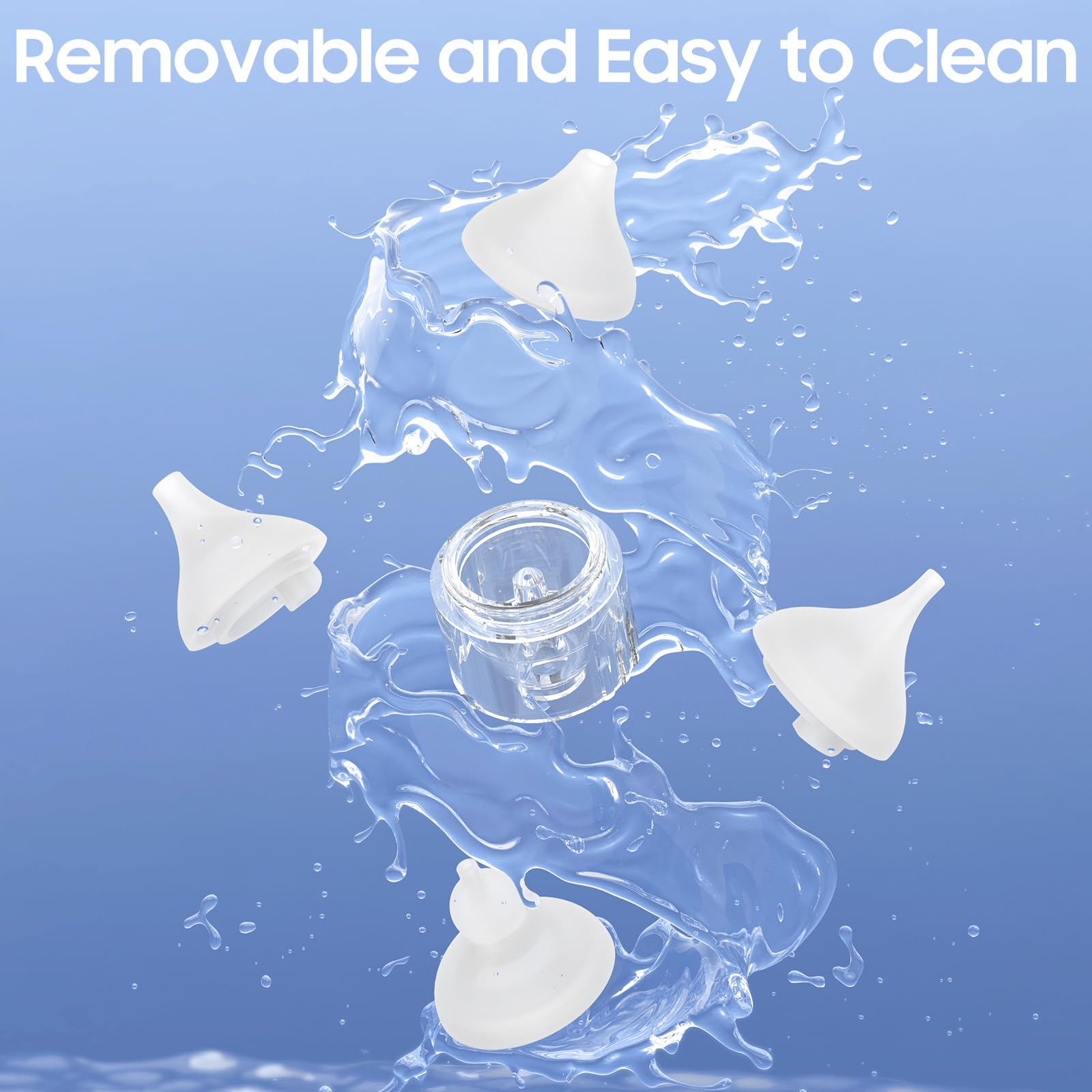 Nasal Aspirator for Baby, Blocked Nose Relief, Electric Baby Nose Sucker with Larger Suction Chamber and More Powerful Suction with 4 Silicone Tips Suitable for Newborns and Babies White - 5