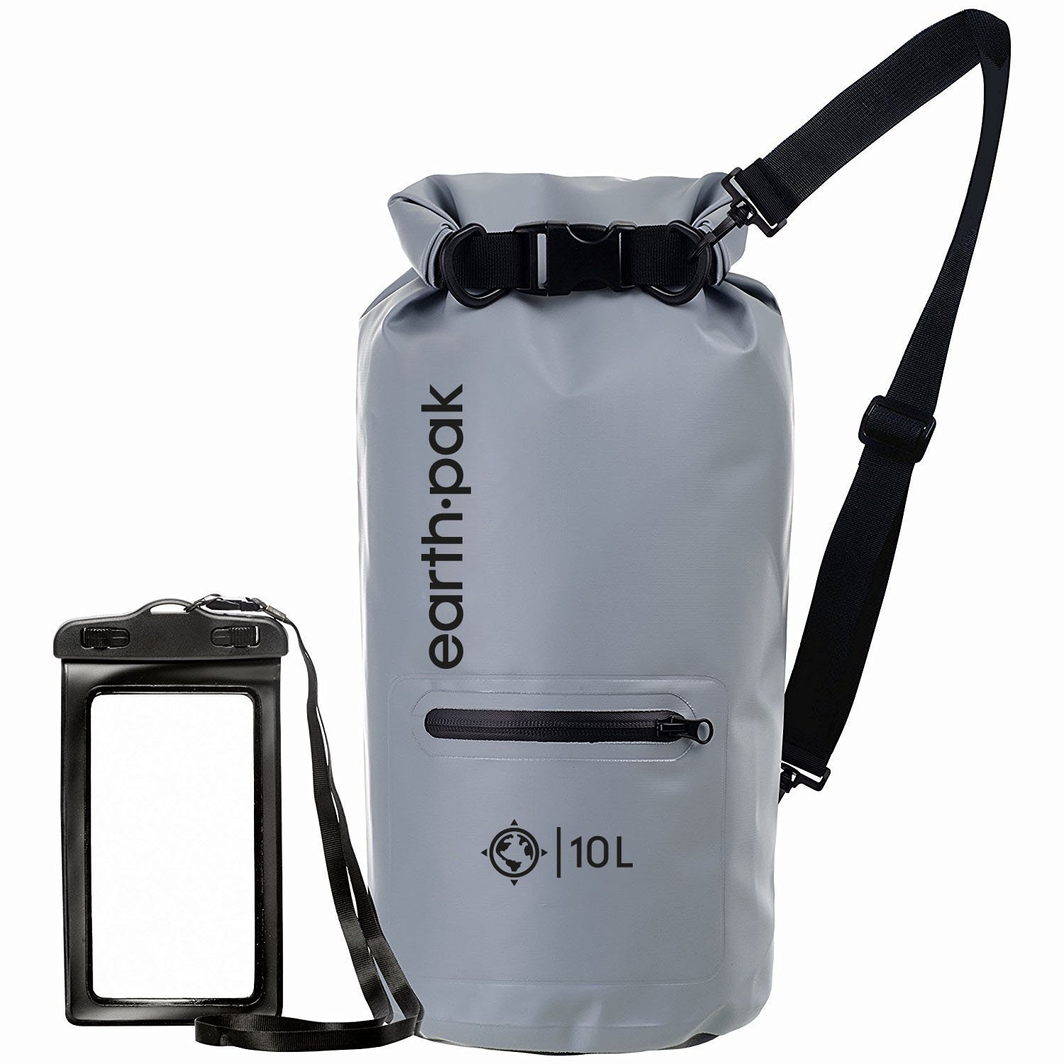 earth pak- waterproof dry bag with front zippered pocket keeps gear dry for kayaking, beach, rafting, boating, hiking, camping and fishing with waterproof phone case