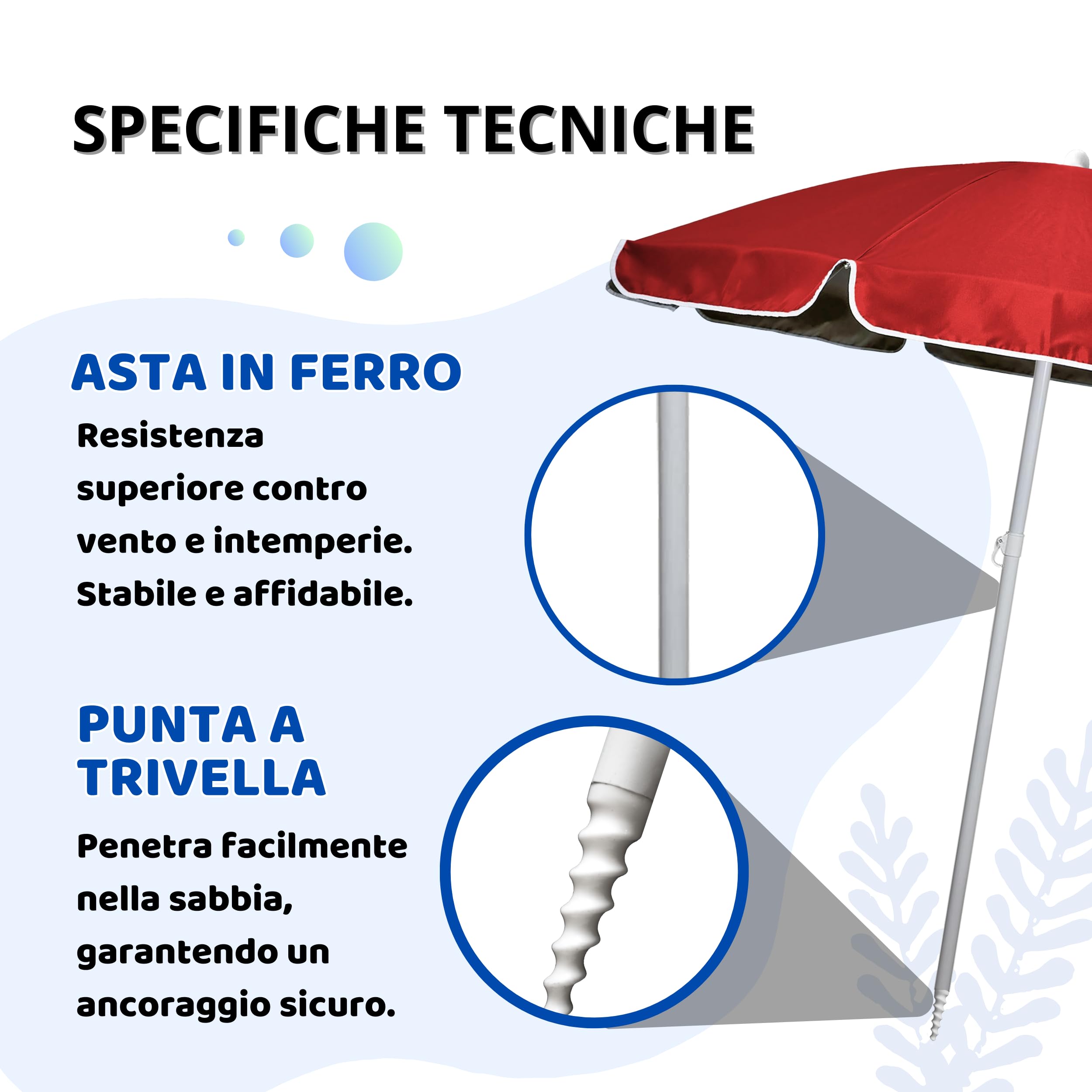 Batik - Ombrellone da Spiaggia - LELLO L'OMBRELLO - Ombrellone da Spiaggia Grande Anti UV - Diametro 180 cm