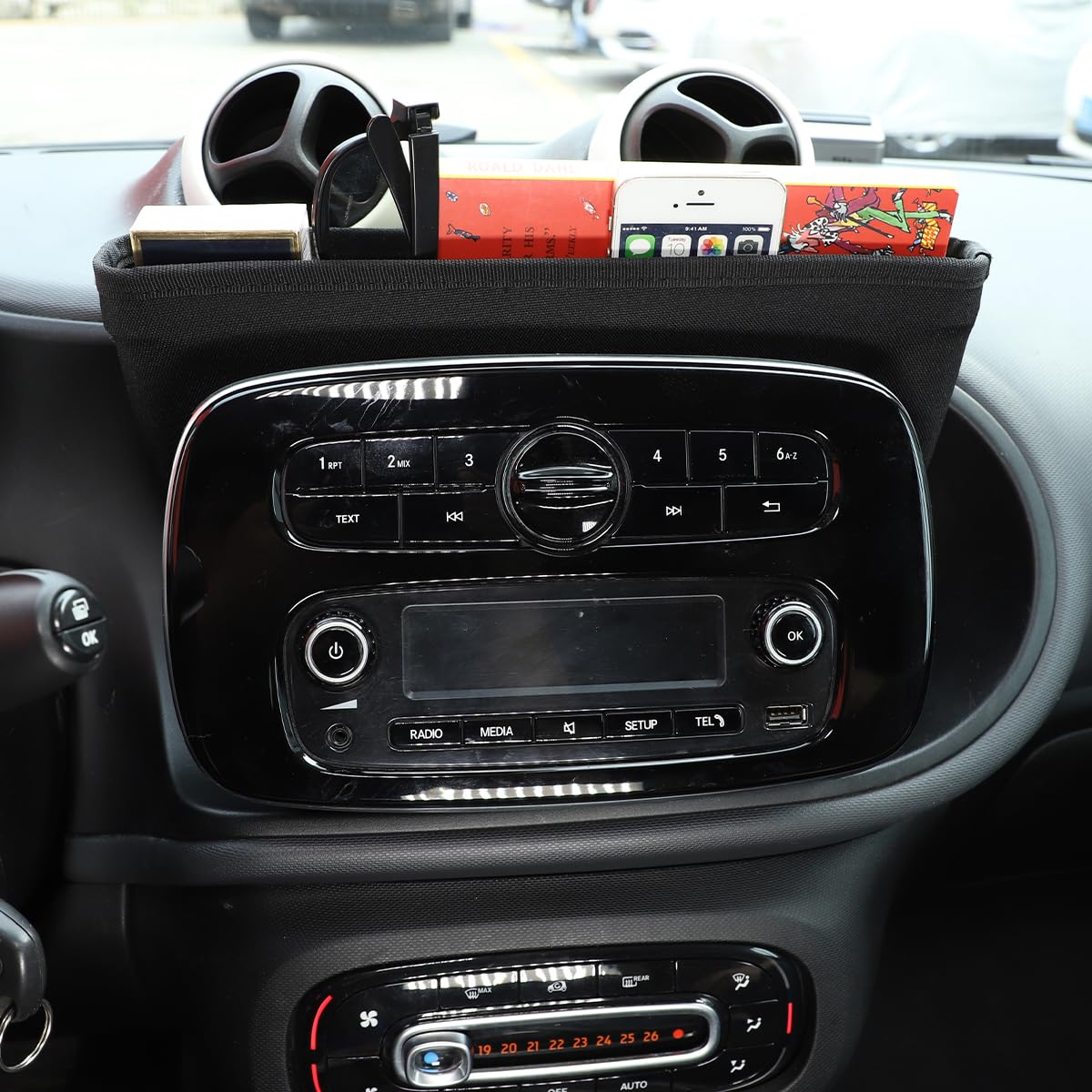 Mittelkonsolen-Aufbewahrungsbox für Smart 453 Fortwo/Forfour 2015-2021 Organizer-Tasche Oxford-Stoff Konsolen-Zubehör Aufbewahrung für Handys Schlüssel Karten Münzen