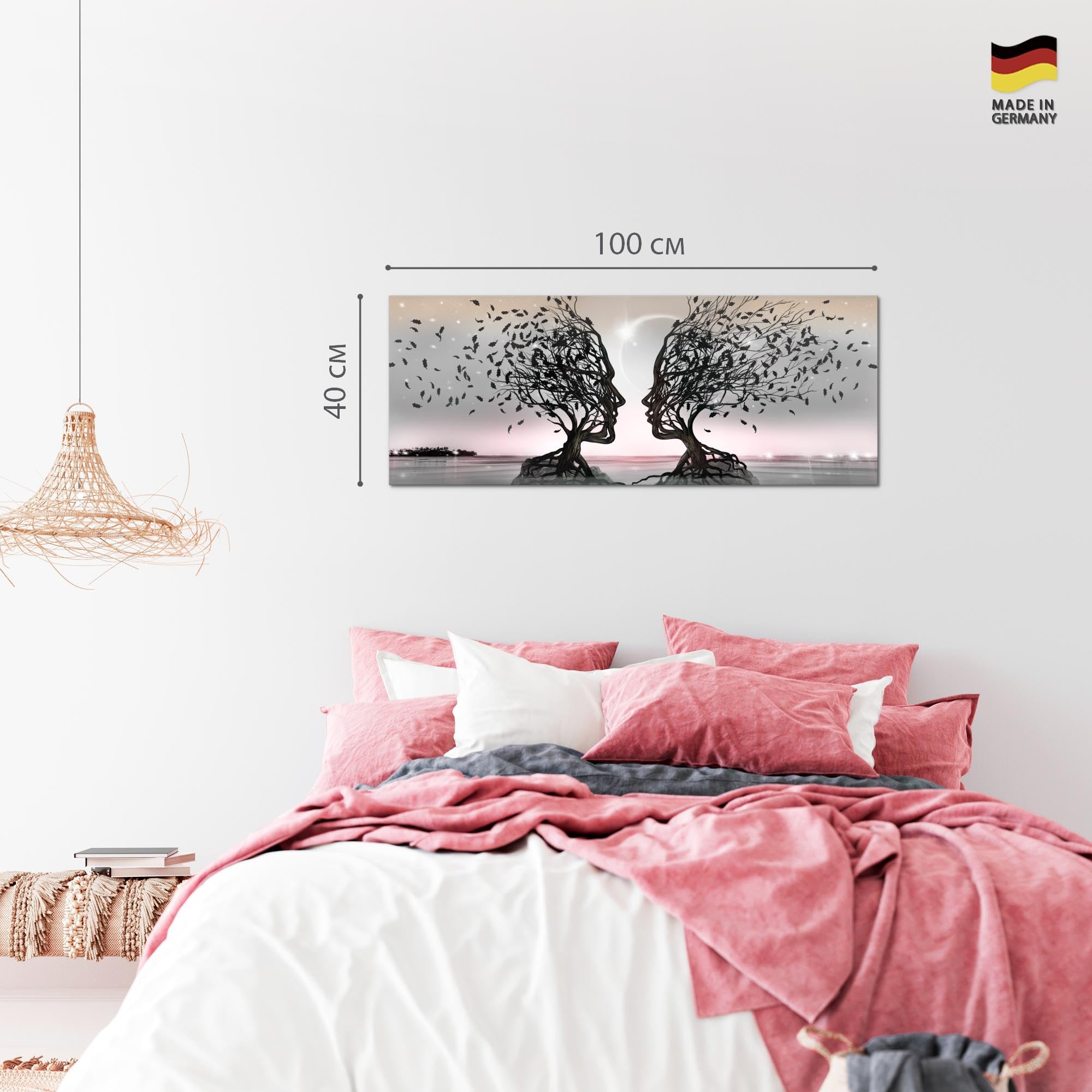 Runa Art Quadri Moderni Amanti 1 Pezzo L'Immagine Tela Non Tessuta Soggiorno Corridoio Albero Astratto Grigio Rosa 044812b