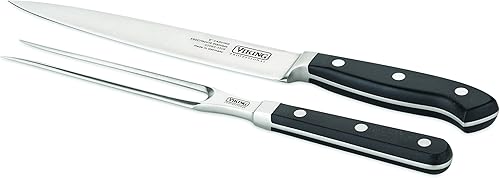 Viking Culinary Professional - Juego de 2 piezas de acero inoxidable alemán (cuchillo de acero alemán de 8 pulgadas y tenedor forjado)
