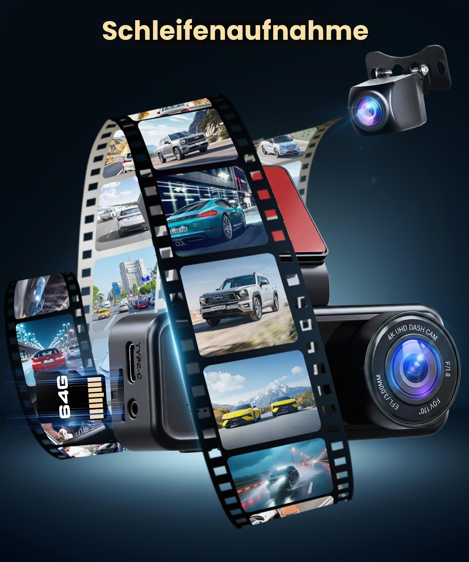 VECHTEL 4K+2K Dashcam Auto Vorne Hinten mit 5.8G+2.4G WiFi,2*Dash Cam 1080P Auto Kamera mit 3.16-Zoll IPS Bildschirm,24H Parküberwachung,Nachtsicht,G Sensor,mit 64GB
