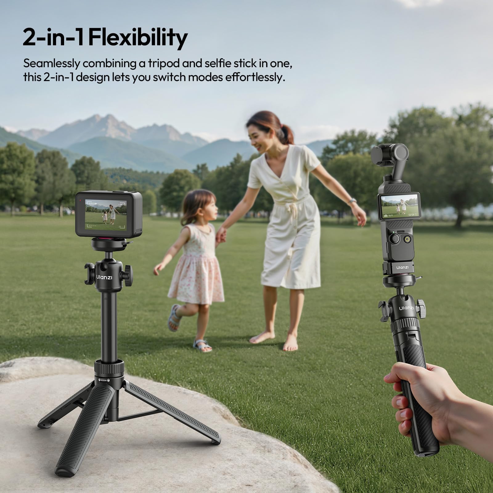 ULANZI MT90 Mini Trépied de caméra à dégagement Rapide pour DJI Pocket 3 4/Osmo Action 5 4 3, Perche à Selfie Compatible avec GoPro/Insta360 X5 Ace/Ace Pro/X4, trépied de Voyage pour caméra d'action