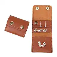 Portable Travel Jewelry Roll Bag with Buckle, Foldable Organizer Case for Rings, Necklaces & Earrings, Mini, Brown