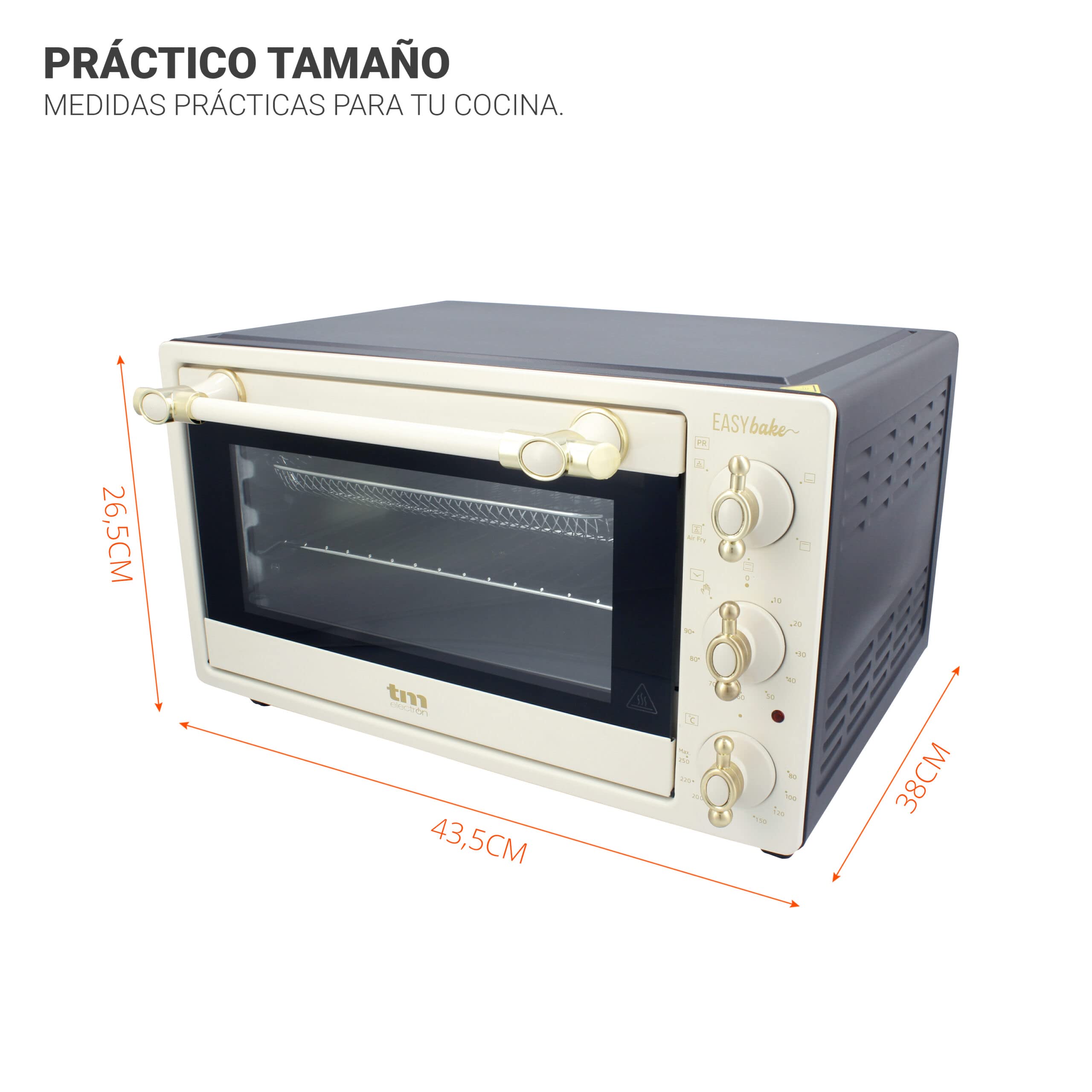 TM Electron EASYBAKE TMPHO020REB minihorno diseño retro con función de freidora sin aceite, 20litros, temperatura regulable 80ºC a 250ºC, 5 funciones, incluye 4 accesorios.