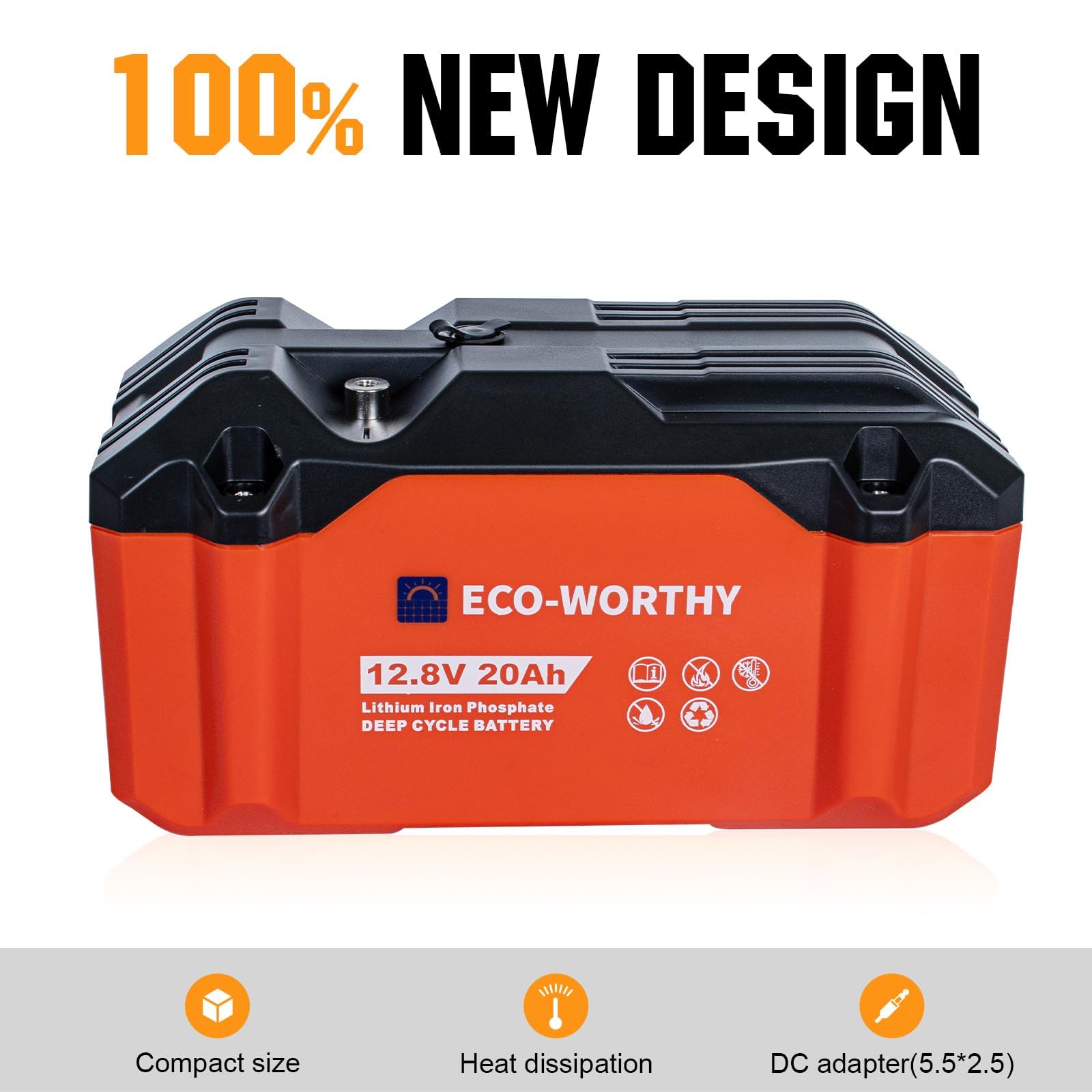 ECO-WORTHY Batería de litio LiFePO4 de 256 Wh, 12 V, 20 Ah, 12 V, con protección BMS y hasta 15000 ciclos profundos para camping, motor de trolling, barco