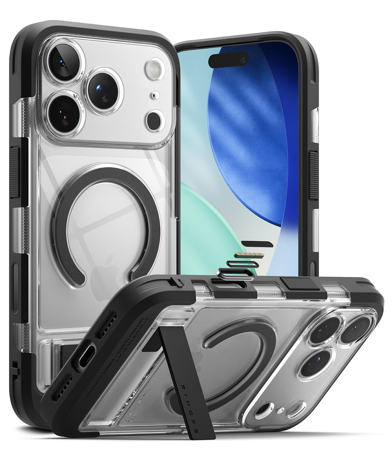 Ringke UX Magnetic Designed for iPhone 17 Pro Max Case [Compatible with MagSafe] [Built-in Metal Stand] Dual Layer Protective Cover with Rugged Frame and Camera Control Button Cover – Clear