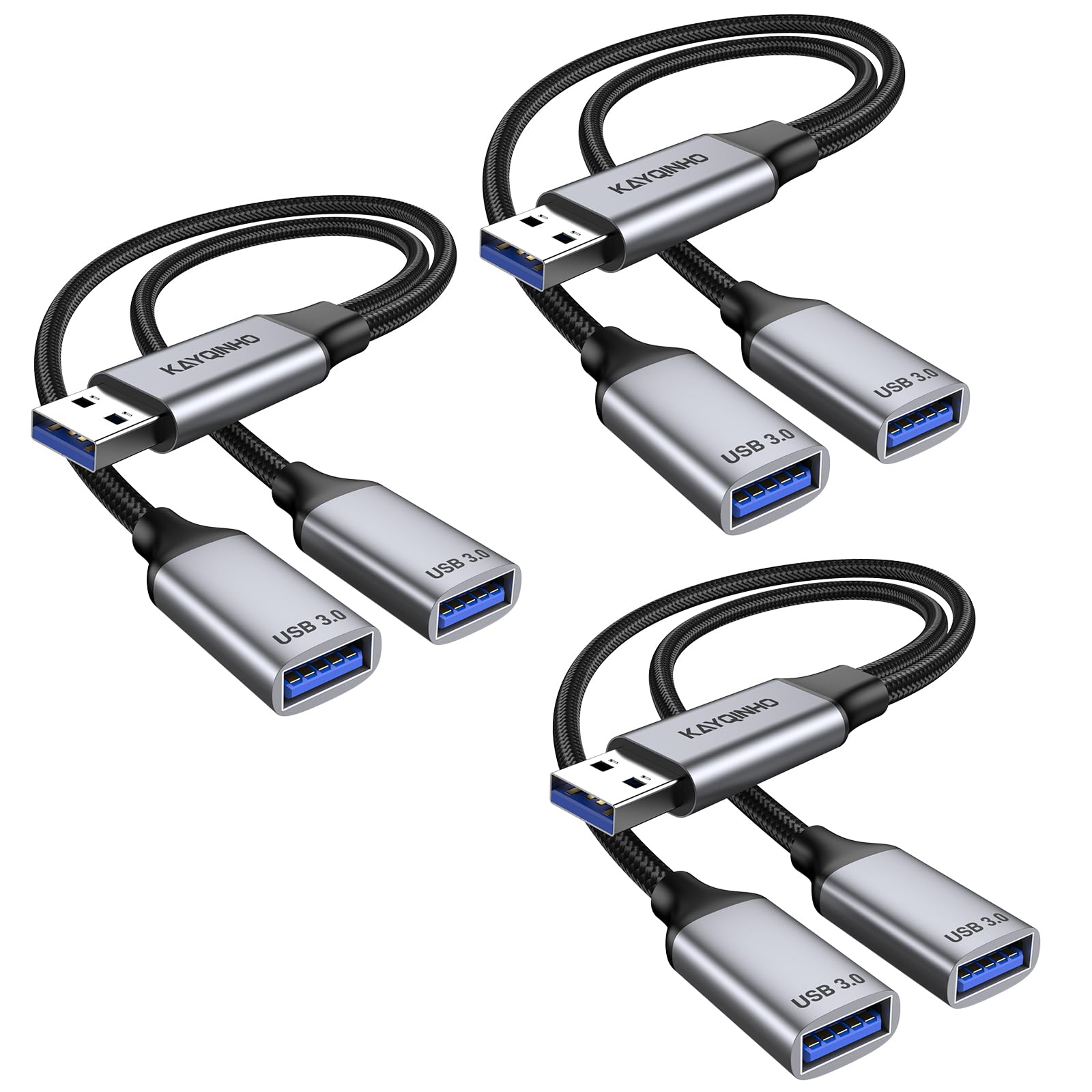 Confezione da 3 cavi splitter USB 2 in 1, hub USB 3.0 portatile per ricarica, trasferimento dati, laptop, Mac, PS4, PS5, mouse, flashdrive, LED, ecc.