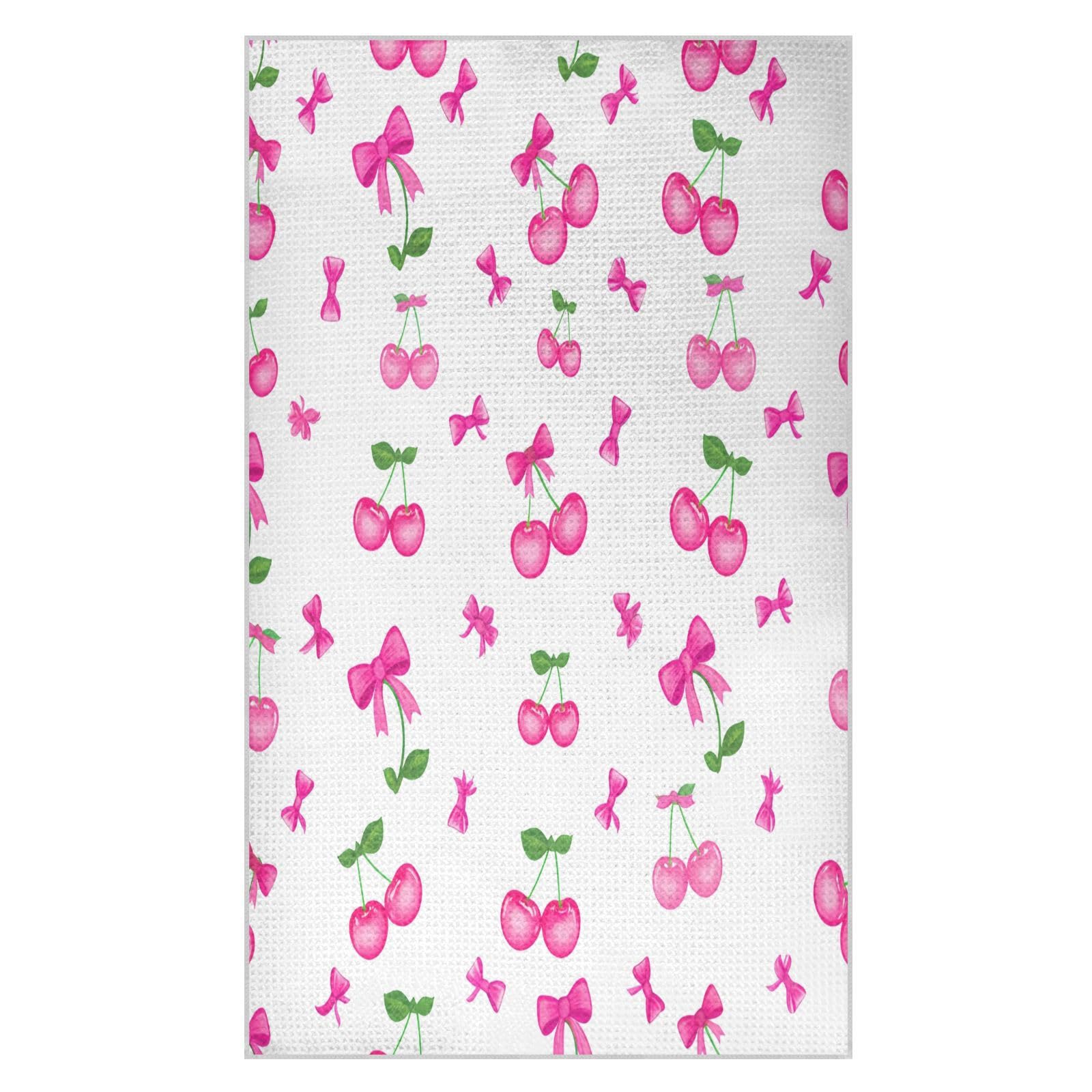 JiangGgen Cherry with Bow Kitchen Towel 1-Pack Soft Absorbent Dish Towel