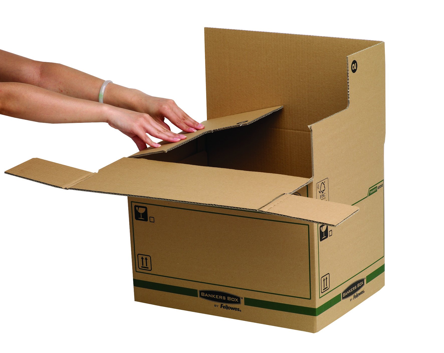 Bankers Box 5 Scatole trasloco SmoothMove XL robuste, scatole cartone FastFold da 85L, scatole a doppio spessore resistenti con maniglie, 40,5 x 45,5 x 45,5 cm, Confezione da 5