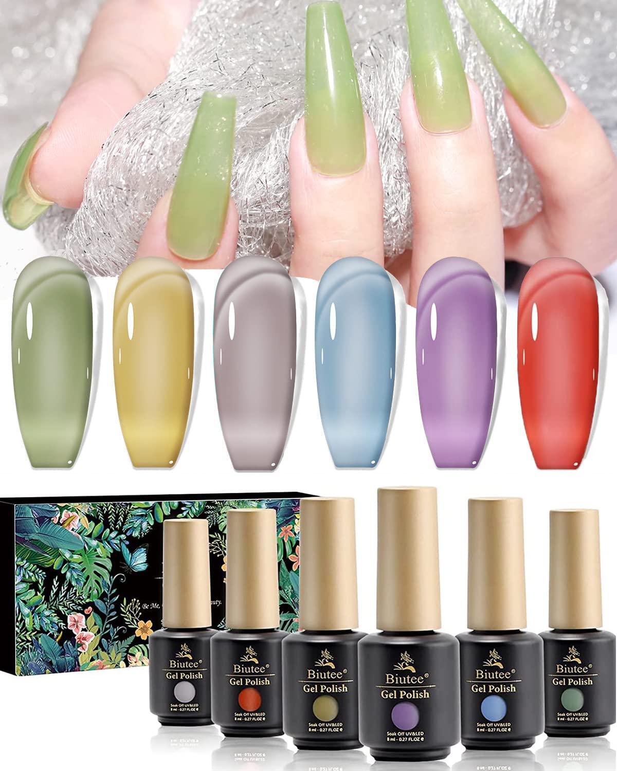 SEISSO Colorful Jelly Gel Nail Polish Set Jelly Nail Polish Gel Translucent Sheer Gel Polish Crystal Glass Nail Polish for Soak off UV Nail Art