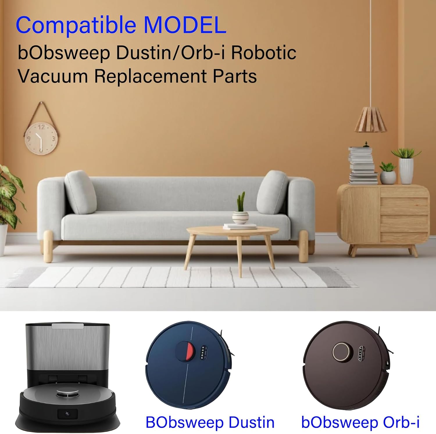 Dustin/Orb-i Accessories Kit for bObsweep Dustin/Orb-i Robotic Vacuum Replacement Parts, Includes 2 Main Brush, 6 Side Brushes, 4 Filters, 4 Dust Bags and 1 Cleaning Brush